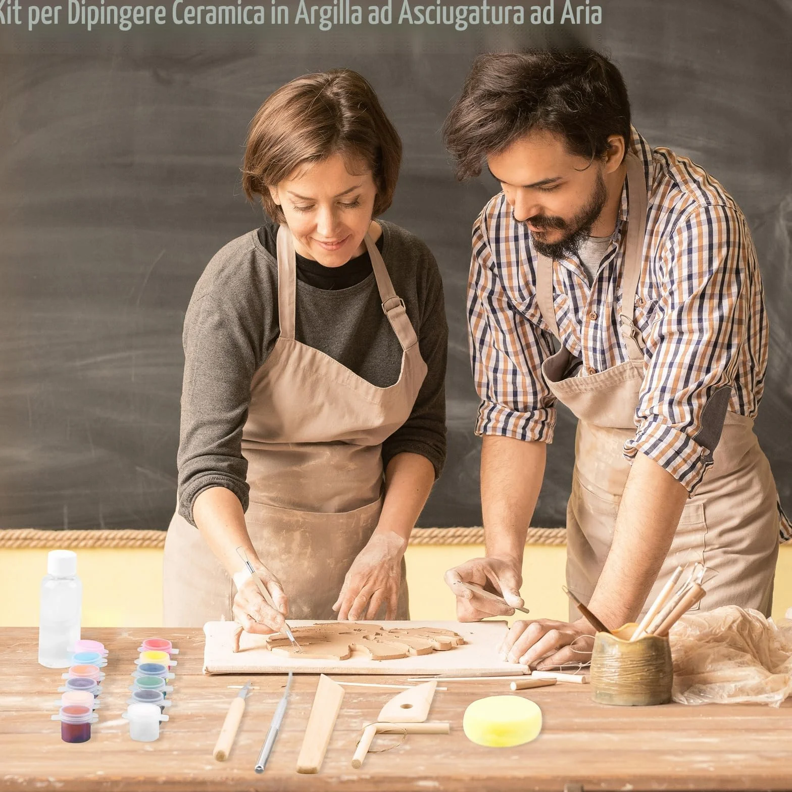 JelyArt Ceramica Fai da te Kit Argilla Senza Cottura Fai da te Creativo Adulti Include Argilla,Strumenti per Scolpire, Vivaci, Vernice, Timbri Alfabetici e Guida