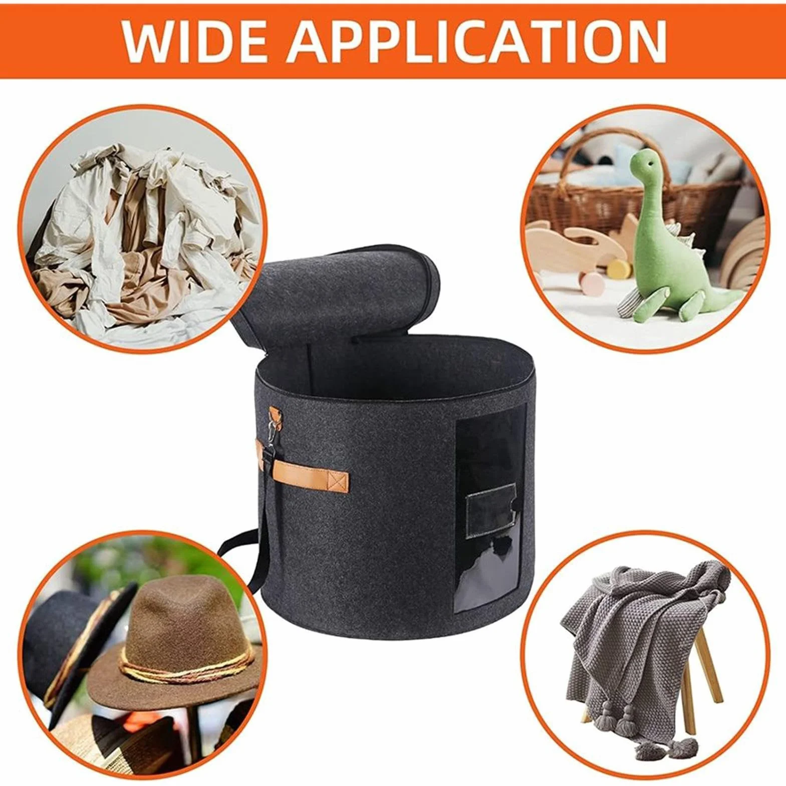 Cappelliera – Organizer pieghevole per cappelli da viaggio, grandi scatole rotonde per cappelli, contenitore portatile per cappelli | Scatola per cappelli da viaggio in feltro con coperchio