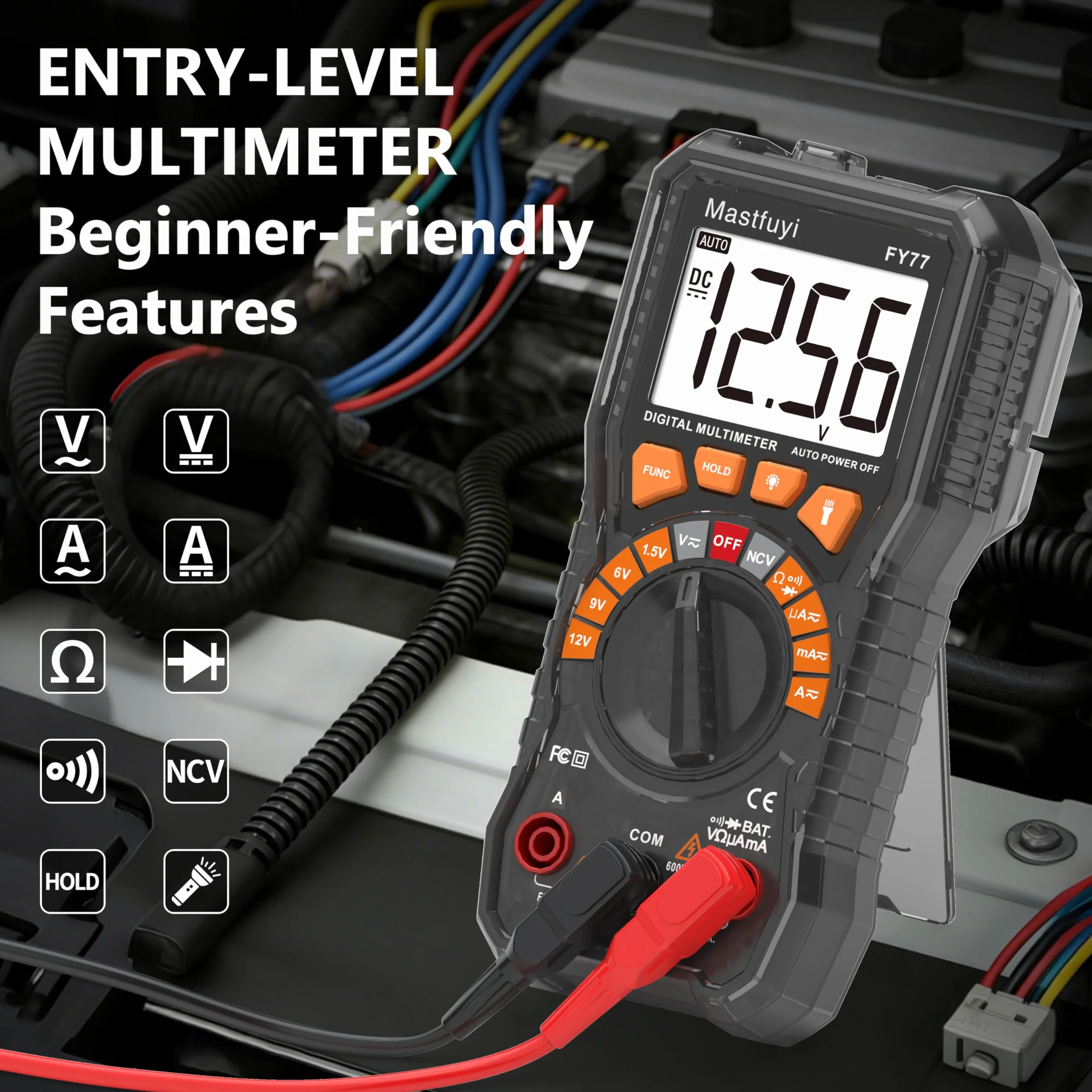 Multimetro Digitale, Tester multiplo con NCV, Test di Gamma Automatico, Tester per Batterie, Conta il Vero RMS 2000, Corrente AC/DC, Tensione AC/DC, Continuità, Resistenza, Diodo