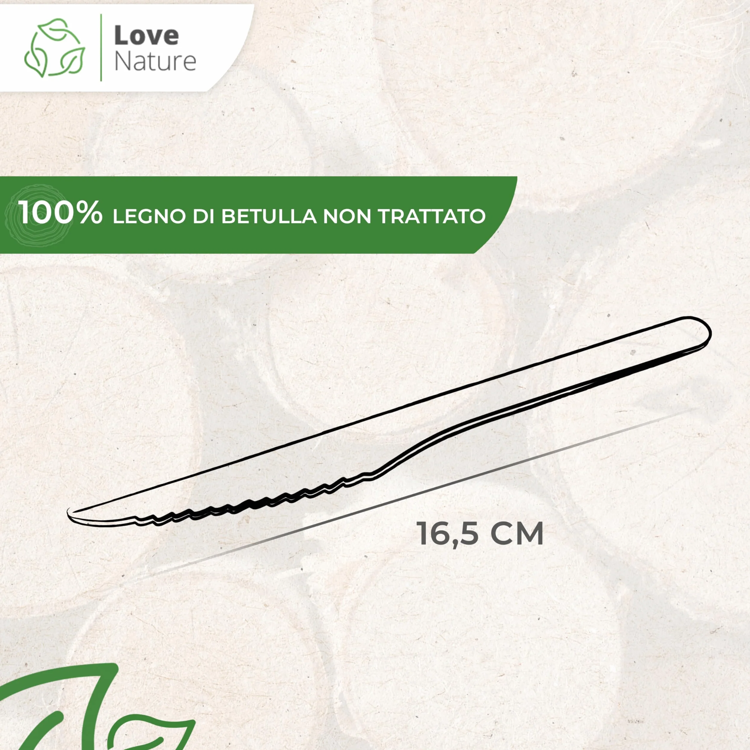 Love Nature Posate Usa e Getta 100 Pezzi Coltello Legno Biodegradabili per Feste Picnic