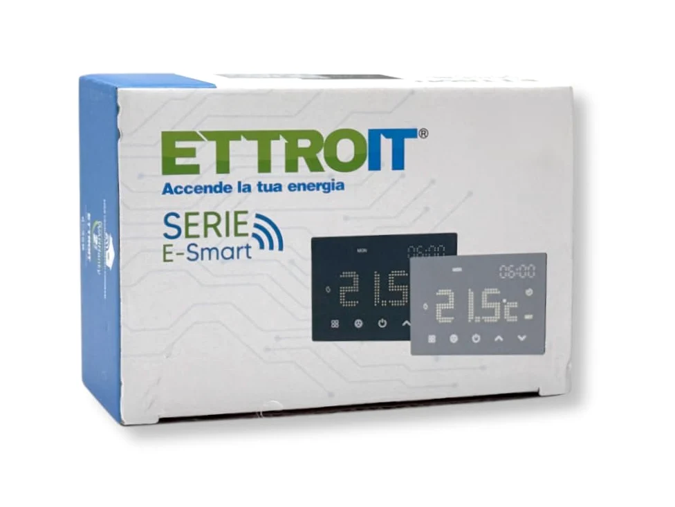 ETTROIT ETWF4302 CRONOTERMOSTATO TOUCH SCREEN AC 230V SMART WI-FI DA INCASSO SU SCATOLA 503 NERO GESTIBILE DA APP