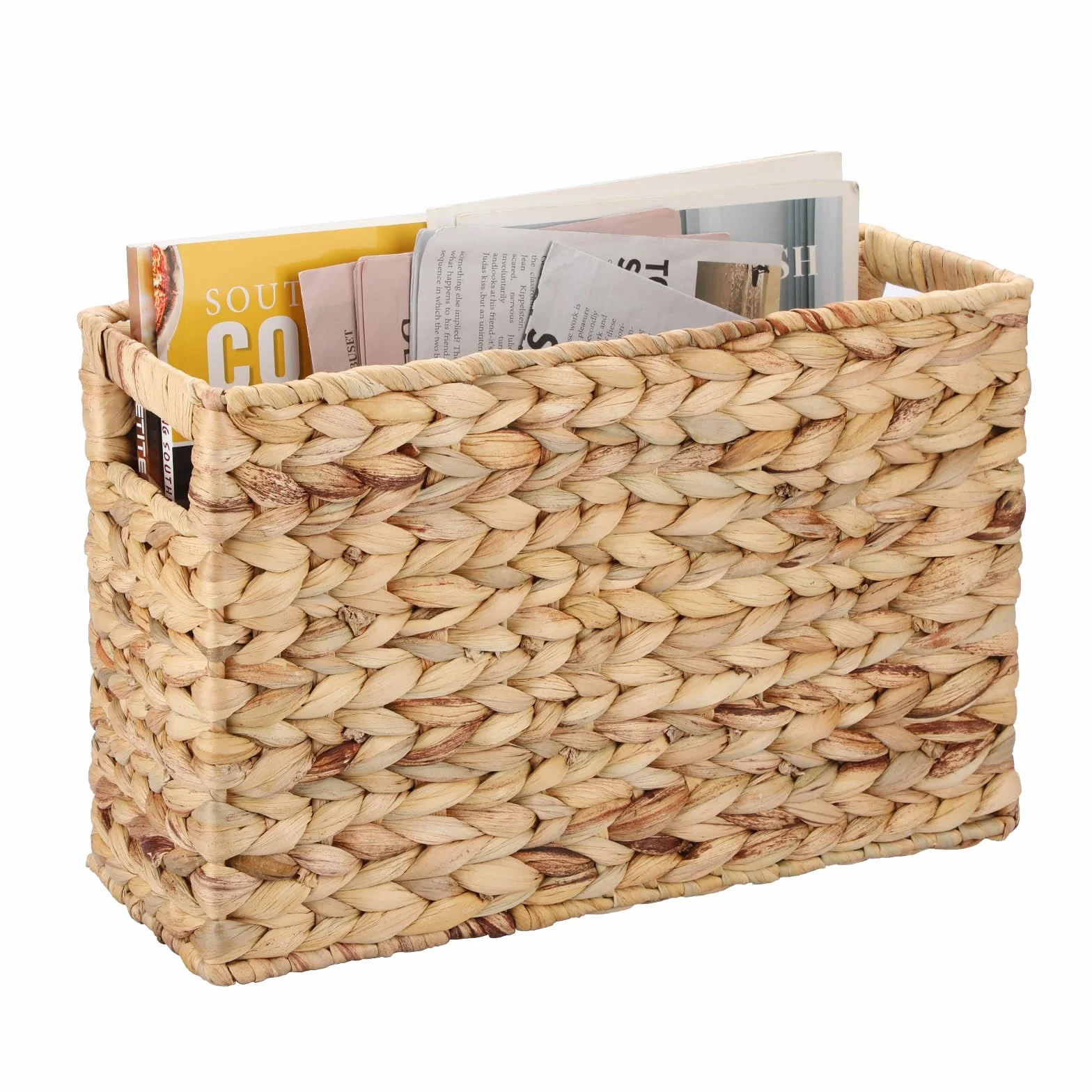 Portariviste stabile in giacinto d'acqua, cestino portaoggetti in tessuto, per libri, riviste, carta come regalo, 39,5 x 14 x 25,3 cm