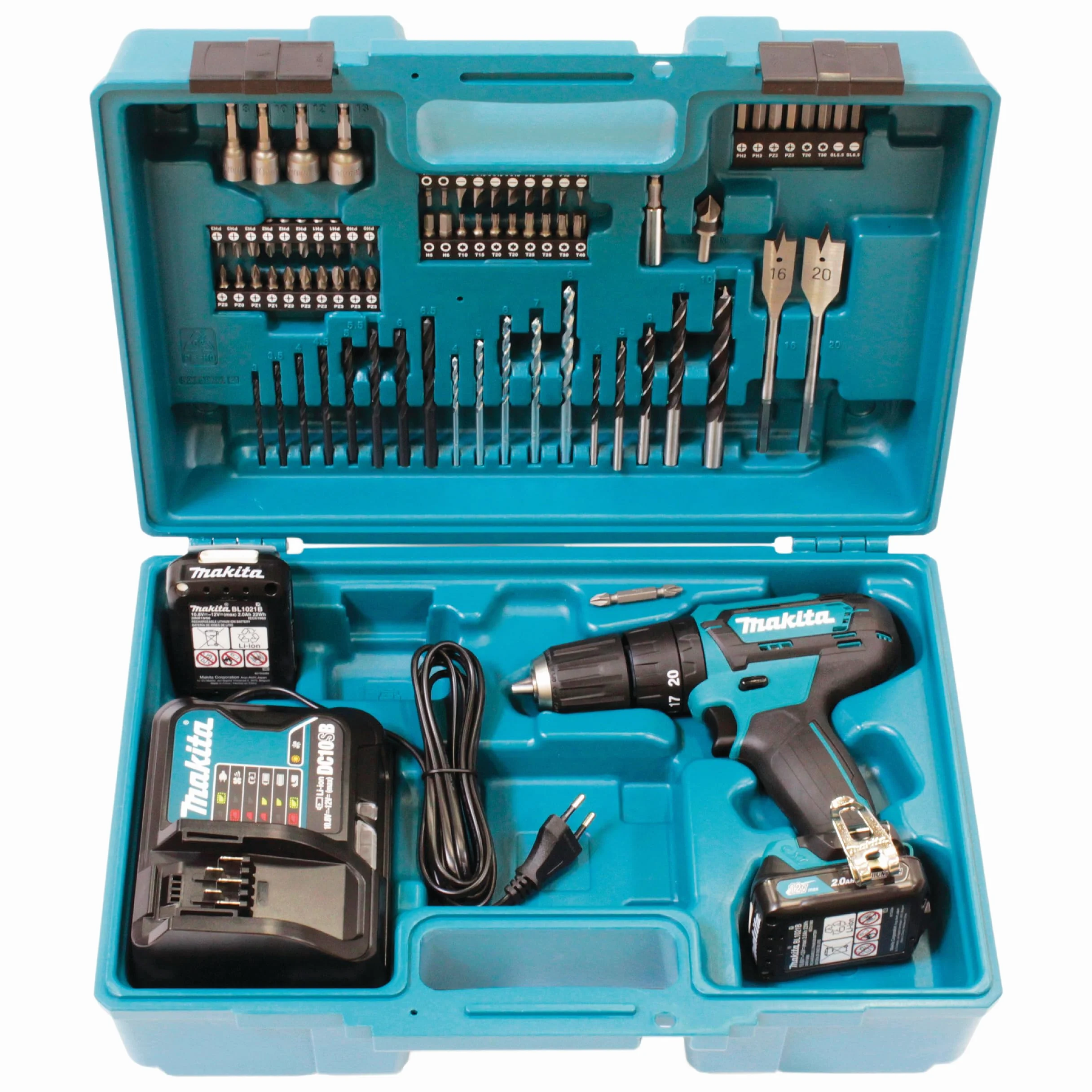 Makita HP333DSAX, trapano a percussione a batteria 12V max./2,0 Ah, 2 batterie + caricabatterie in valigetta