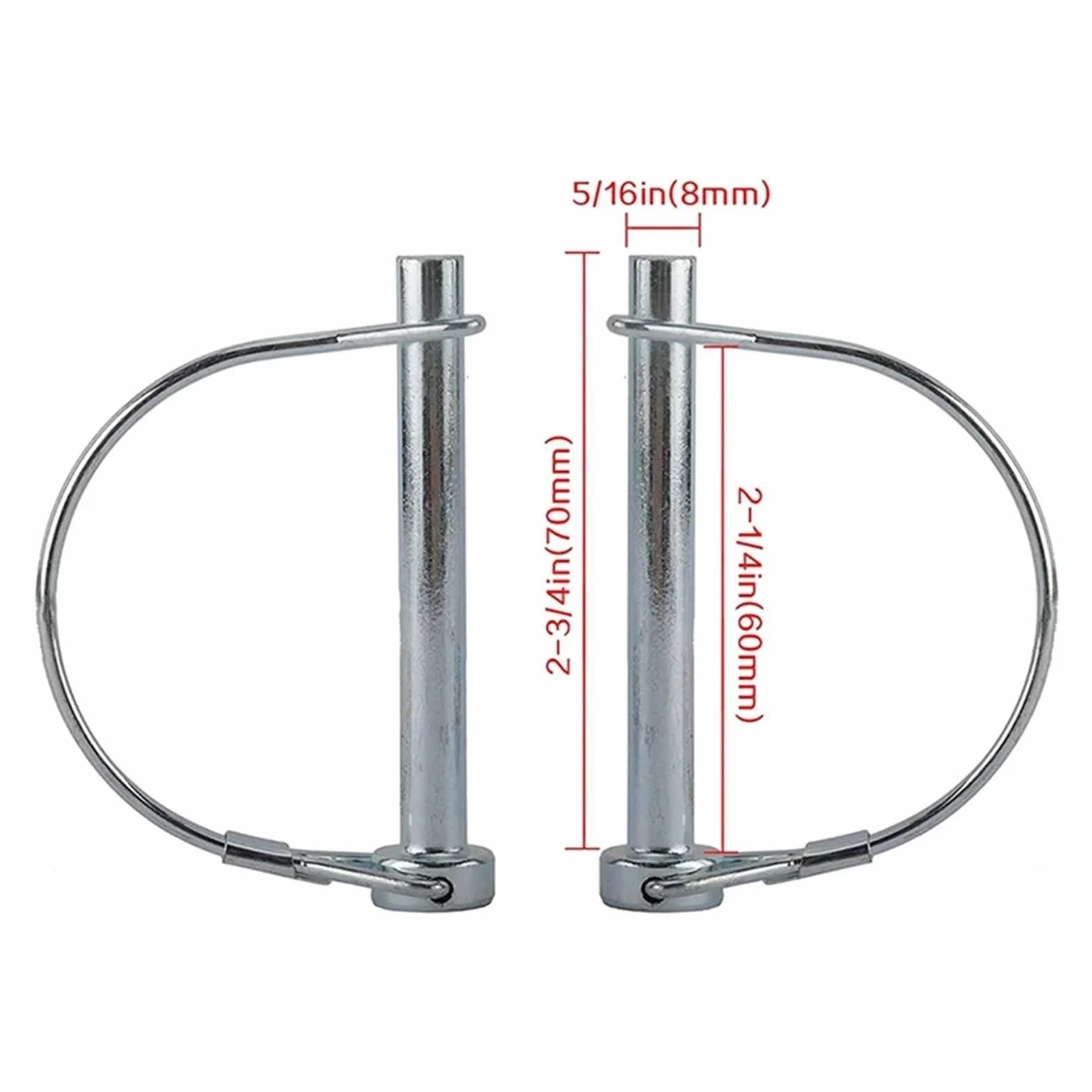 Perno di accoppiamento for rimorchio, perno bloccaggio dell'albero 70x8mm Argento Confezione da 10 perni del filo attacco con fermo for ad arco tondo