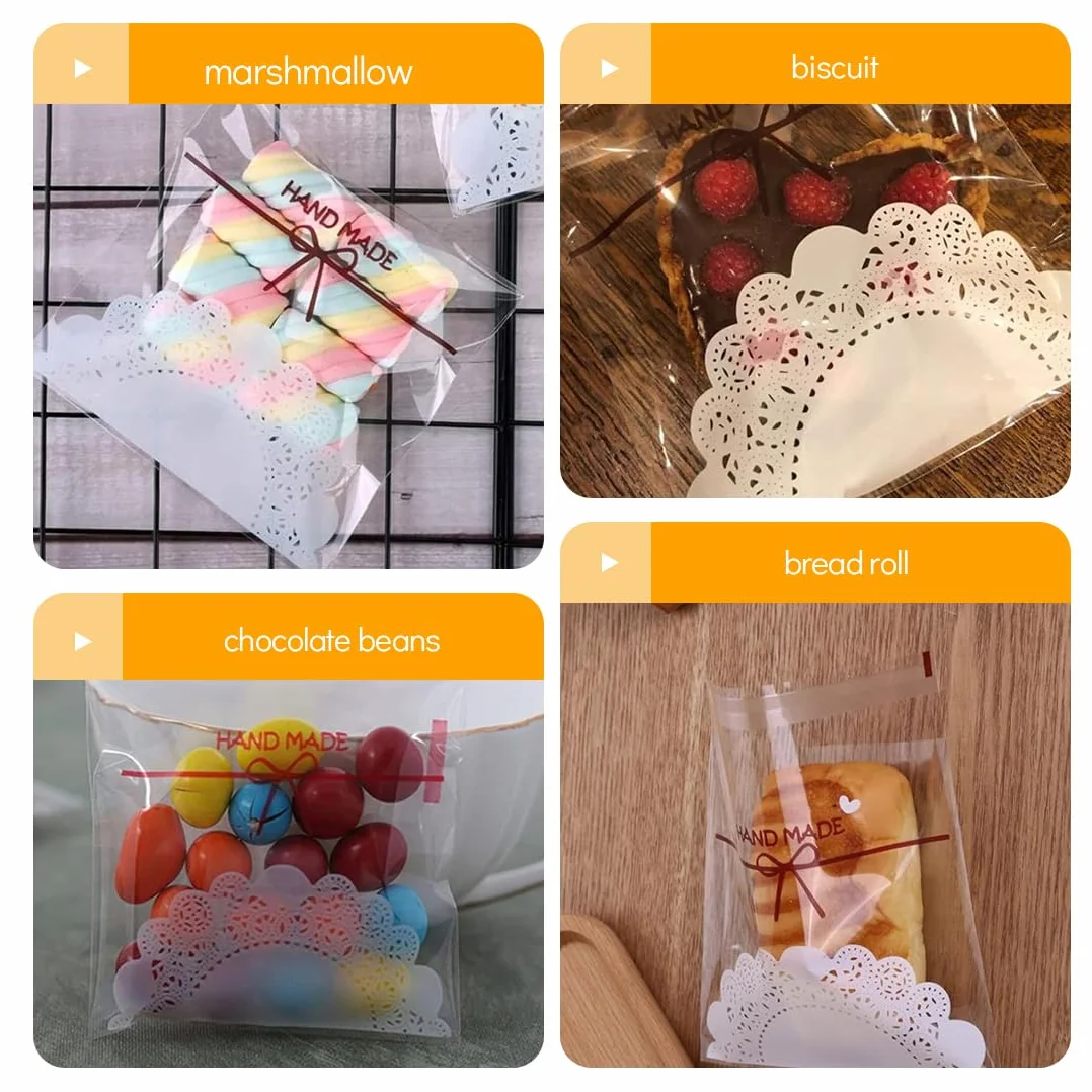 200 sacchetti autoadesivi, sacchetti di cellophane piccoli, bustine trasparenti, bustine per confetti, sacchetti trasparenti per caramelle, caramelle natalizie, biscotti, torte (Piccolo)