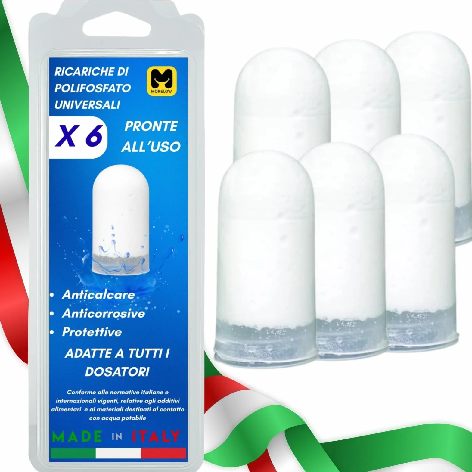 Polifosfati Caldaia Made in Italy 6 Cartucce Ricarica Universali Filtri Anticalcare Anticorrosione