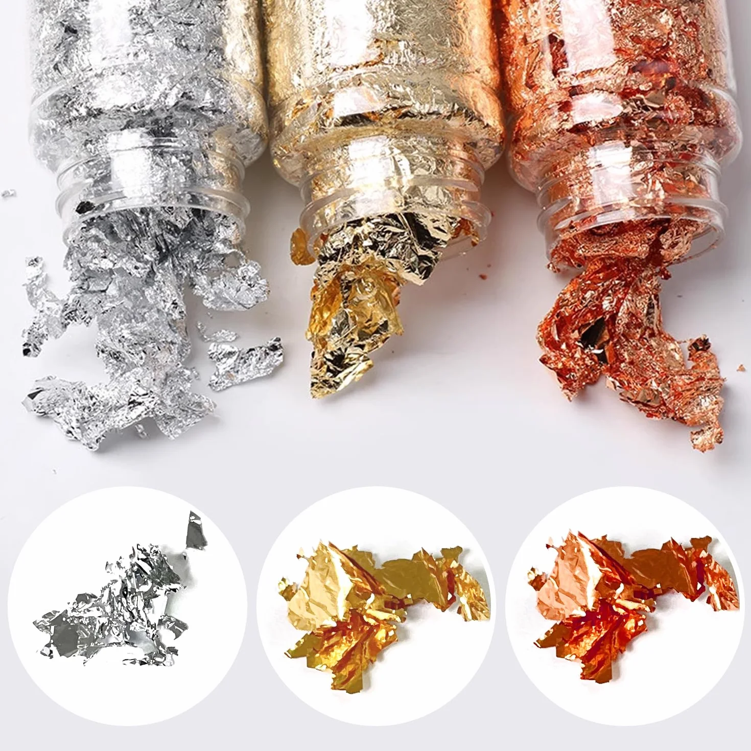 6 bottiglie di fogli di pellicola con 2 clip, fogli di carta argentata dorata, fogli fai da te, fogli di lamina metallica, fogli decorativi per resina artistica, pittura, statua dorata, nail