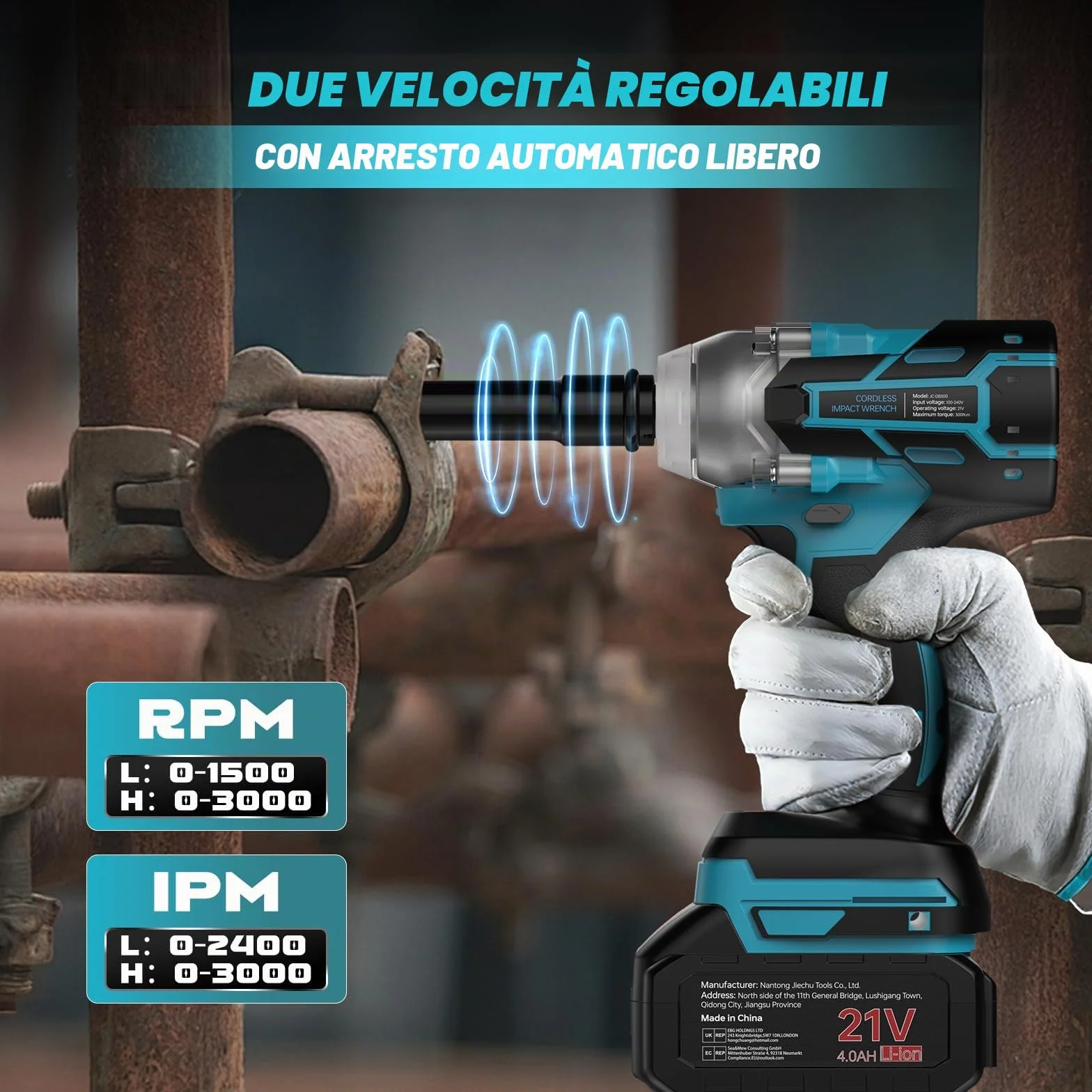 Ctalyn 21V Avvitatore a Impulsi Brushless, 300N.m 1/2 Pollice, Batteria 4000mAh, 6 Prese, Motore Senza Spazzole, Alta Capacità di Foratura per Metalli