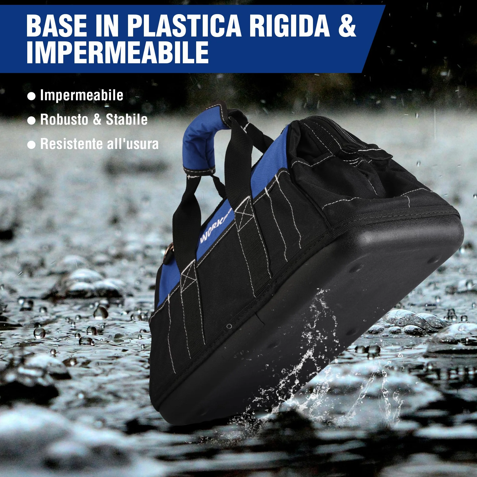 WORKPRO Borsa porta Attrezzi Lavoro a Bocca Ampia 40 x 22 x 26 cm, Multitasche per Impieghi Pesanti, con Base Rigida in Plastica Impermeabile, Portautensili