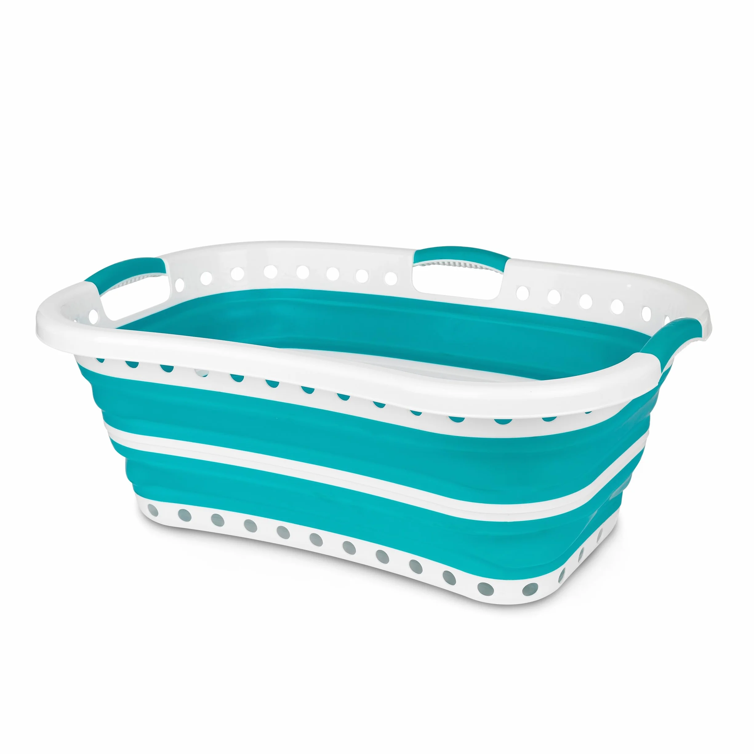Beldray LA072979TQEU Cestello per bucato, curvo e sagomato per adattarsi al corpo, design ovale che abbracia i fianchi, cestello pieghevole, manici ergonomici per trasporto antiscivolo, 37 l, turchese