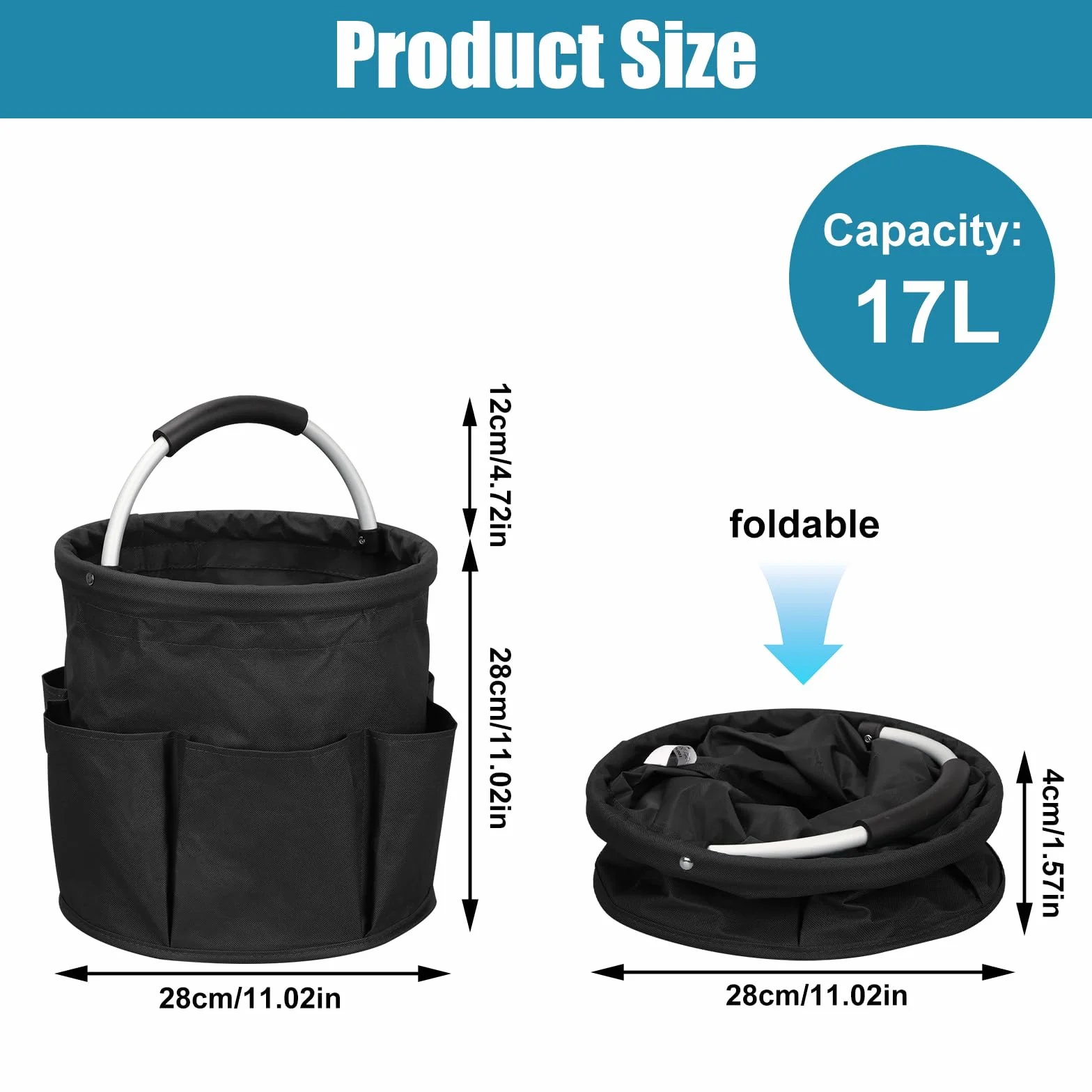 BigKing Borsa Portaoggetti Pieghevole per Secchio Pulizia in Tessuto Oxford 6 Tasche Esterne Nero