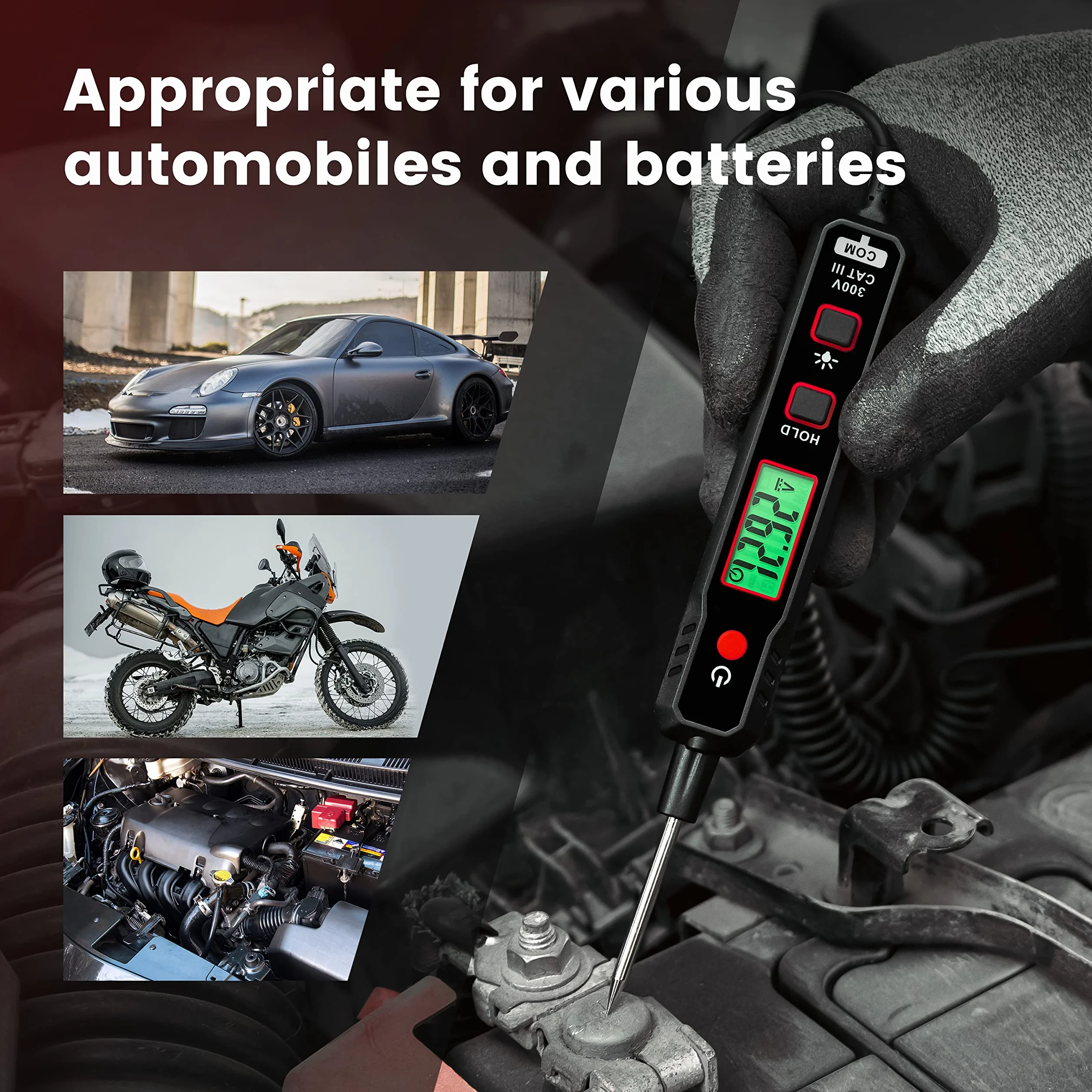 KAIWEETS Penna di Tester Intelligente per Auto, Sonda Elettricisti Con Tensione DC Retroilluminata da 0,8V-100V, Luce di Prova Automobilistica Digitale con Torcia, Tester Automatico Batterie