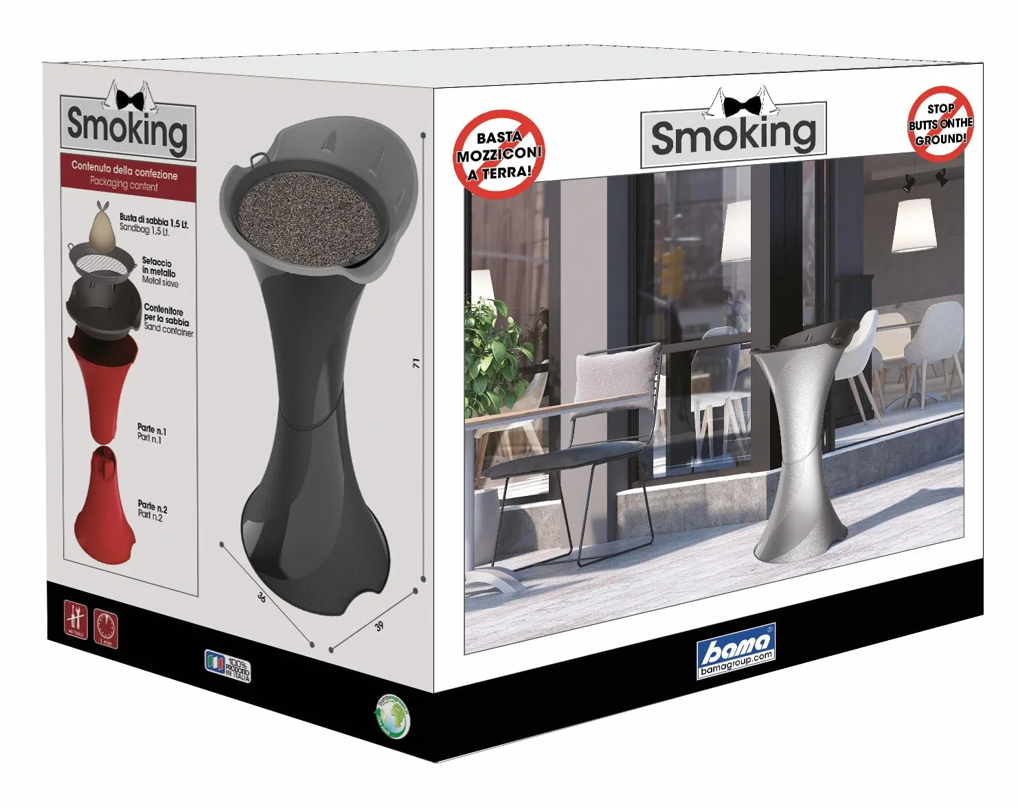 Bama Popielnica A Colonna Da Terra Smoking Nero con Setaccio e Sabbia
