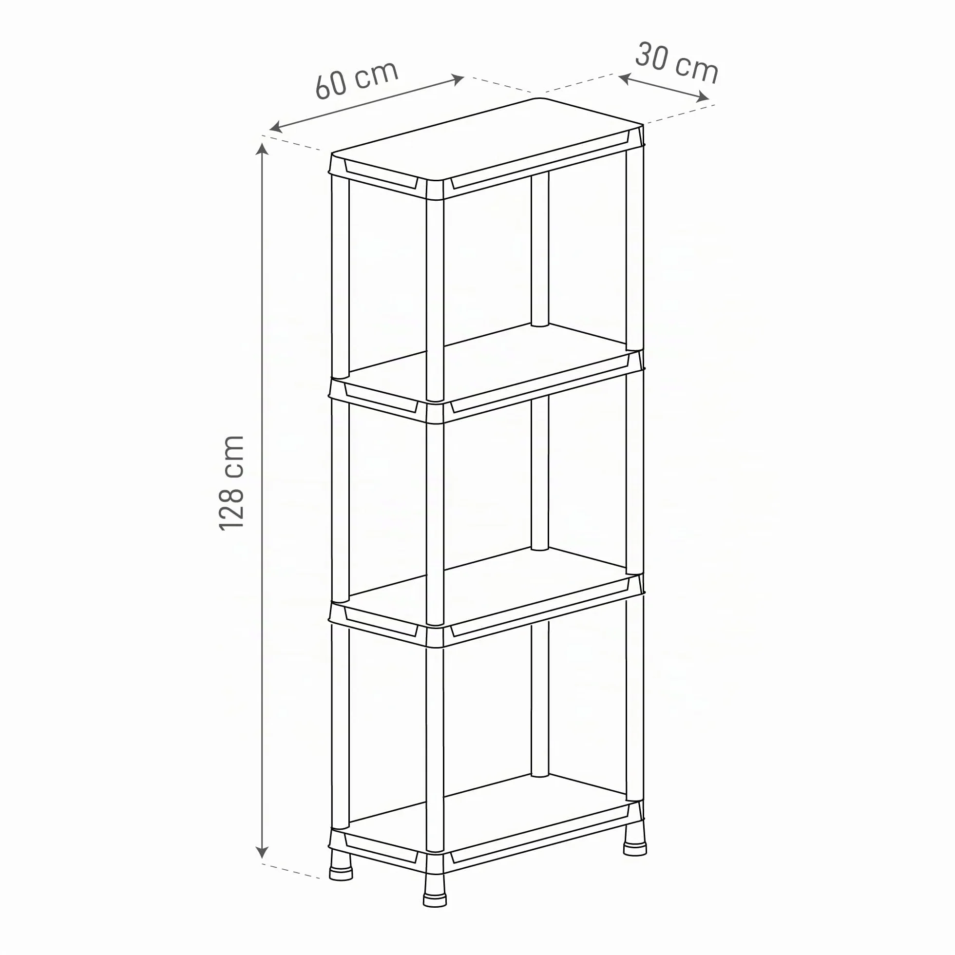 Toomax Universal 63-4 Scaffale salvaspazio a 4 ripiani in plastica resistente nera 60x30x138h cm, struttura componibile da garage, cucina o esterno, ideale per organizzare attrezzi e utensili