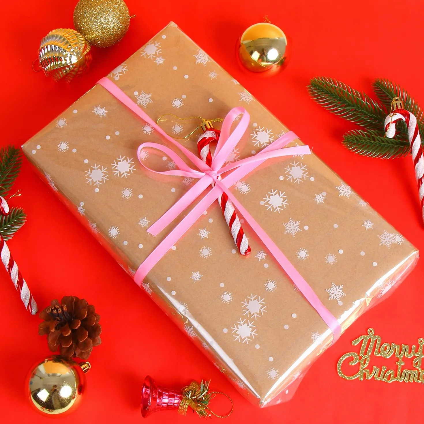 SULOLI Carta Trasparente per Confezioni,80 cm x 30 m Cellophane Trasparenti,Rotolo Carta Regalo Fiocchi di Neve per Cesti,Imballaggio di Natale