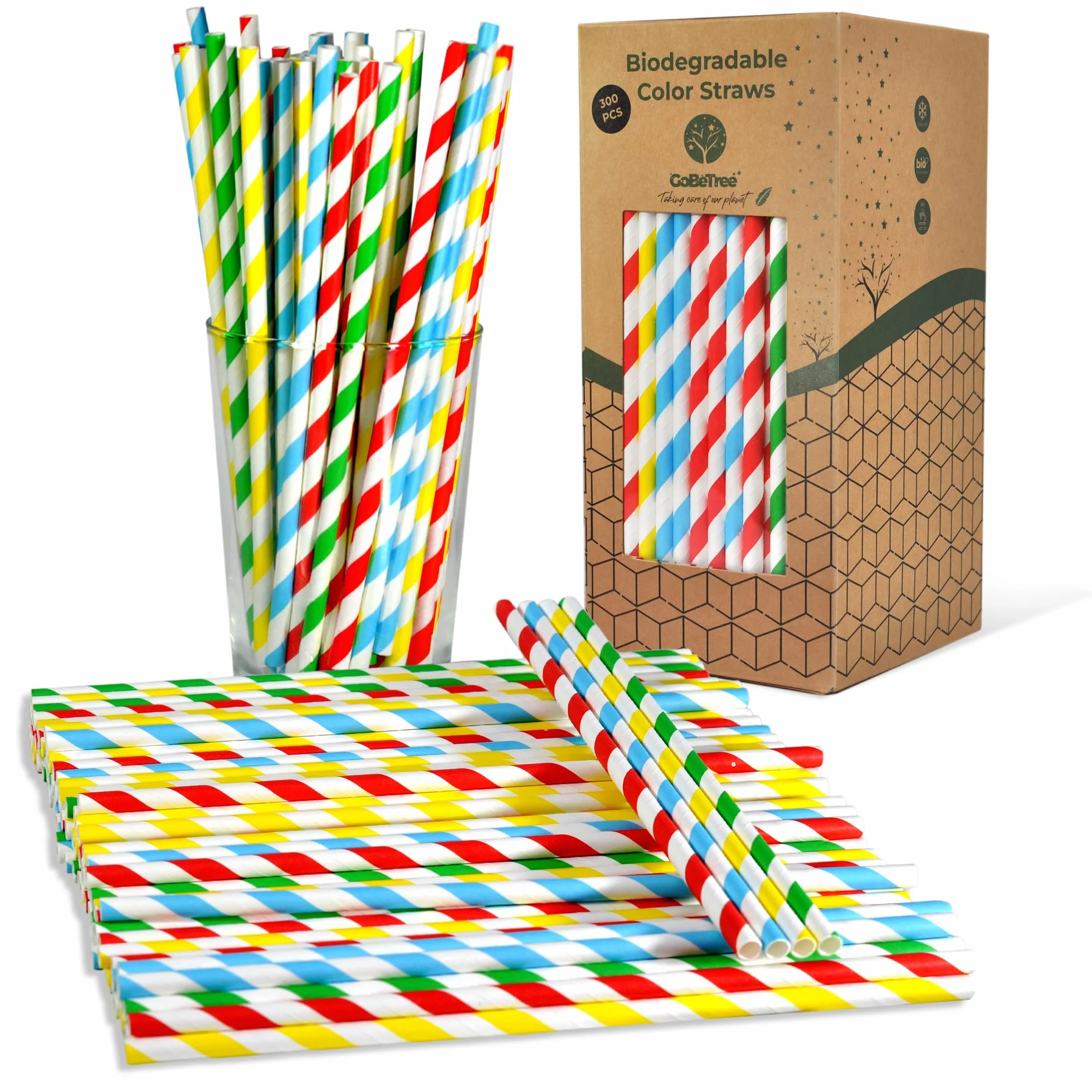 GoBeTree 300 Cannucce Carta Colorate Monouso. Cartoncino Multistrato per Feste e Cocktail, Cannucce di Carta per Granite, Frullati e Mojito Colorati