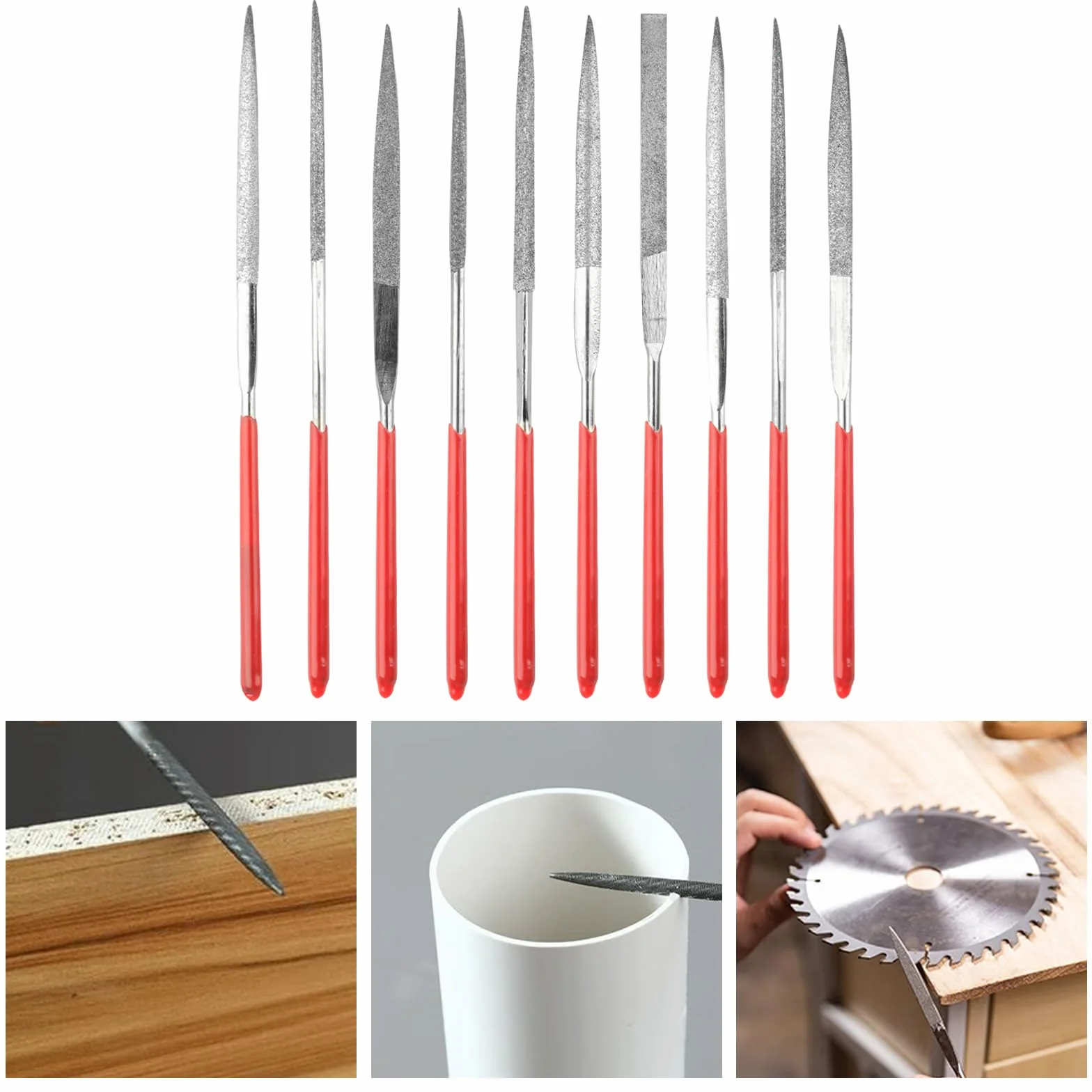 Set di 10 mini lime diamantate per modellismo, per legno, gioielli, metallo, pietra e accessori per stampanti 3D (10 modelli)