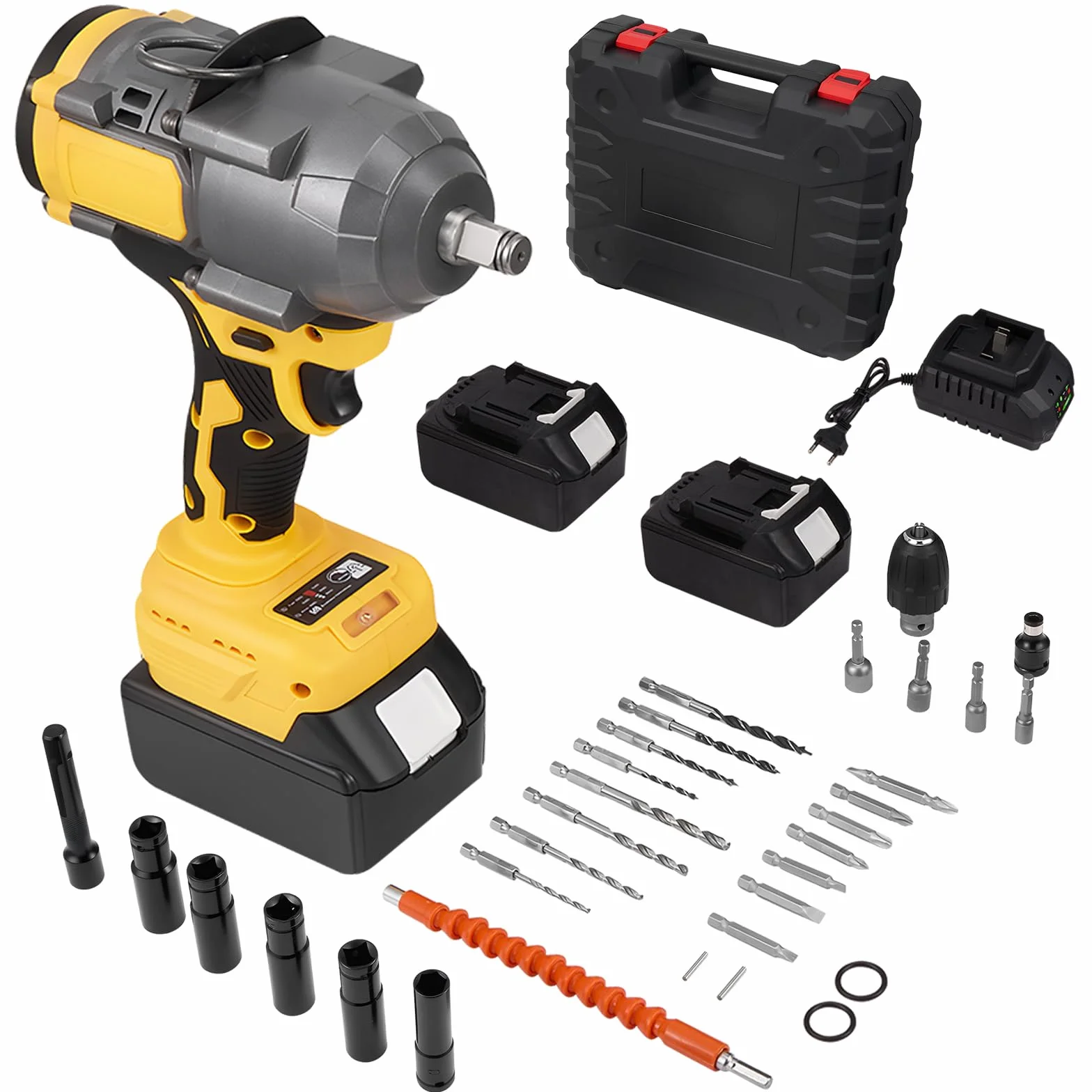 Avvitatore a percussione 1000N, 2 batterie, 3 velocità variabili, luce LED, Potente strumento a batteria, Avvitatore a percussione professionale per riparazione auto, Progetti fai da te