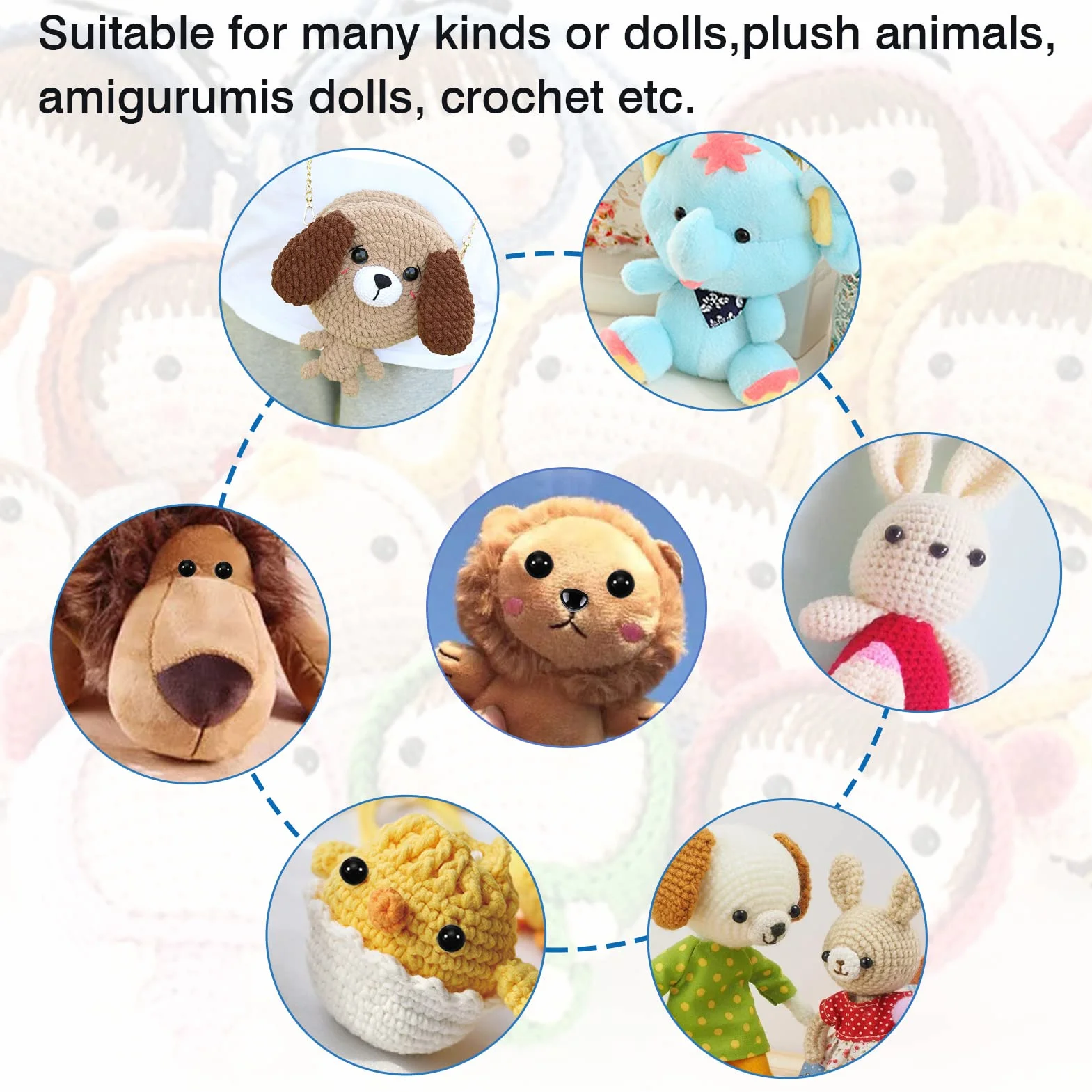 TOAOB 150 Pezzi Occhi di Sicurezza per Amigurumis 12mm a 30mm Grandi Nero Occhi Plastica Occhietti con 150 Pezzi Rondelle per Bambole Pupazzi Fai da Te all'Uncinetto e Animali di Peluche