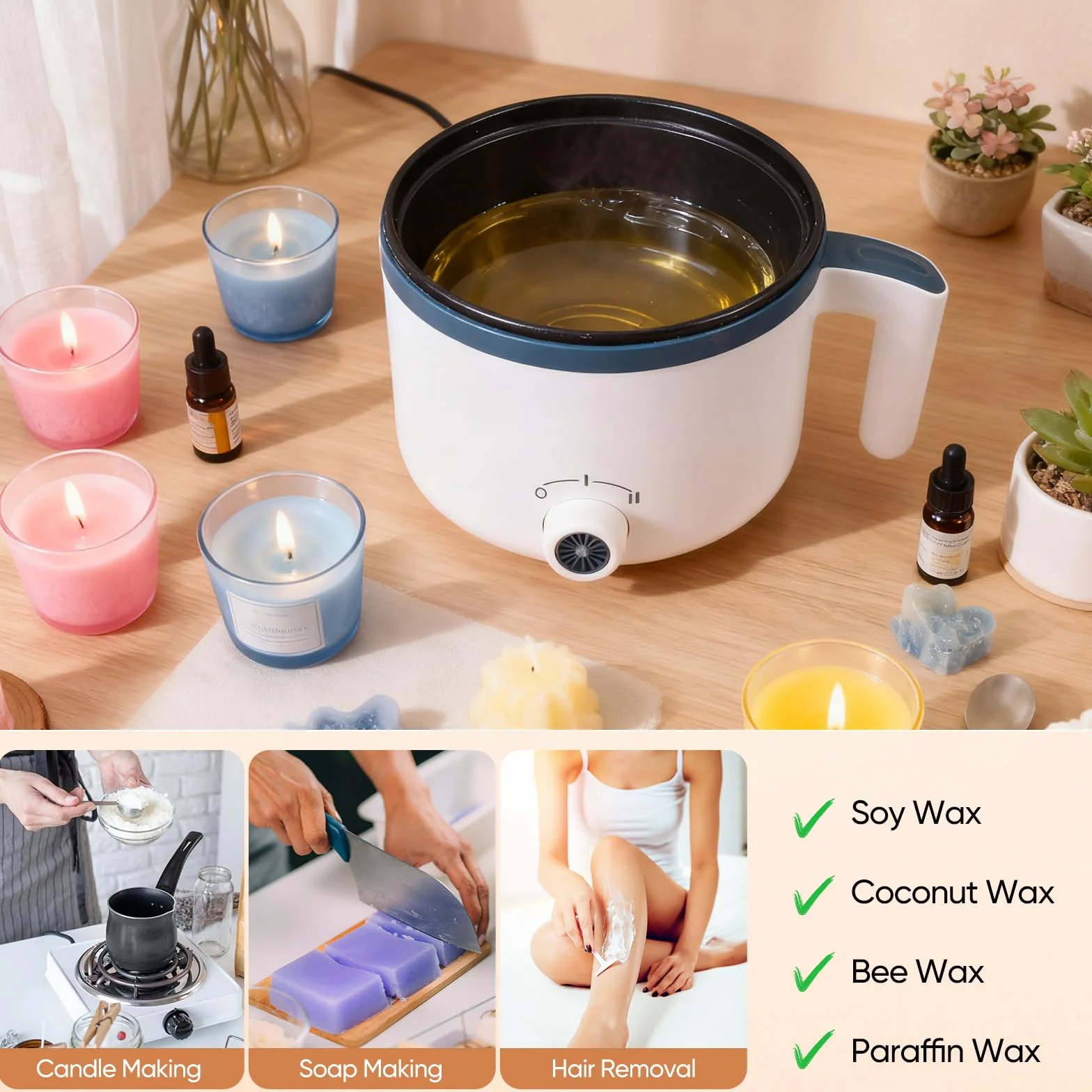 Scalda Cera per Ceretta,18L kit Candele Fai da Te con Beccuccio Versatore，Stoppini, Adesivi per Stoppini, Dispositivo di Centraggio,Cera per Candele Fai da Te per Principianti