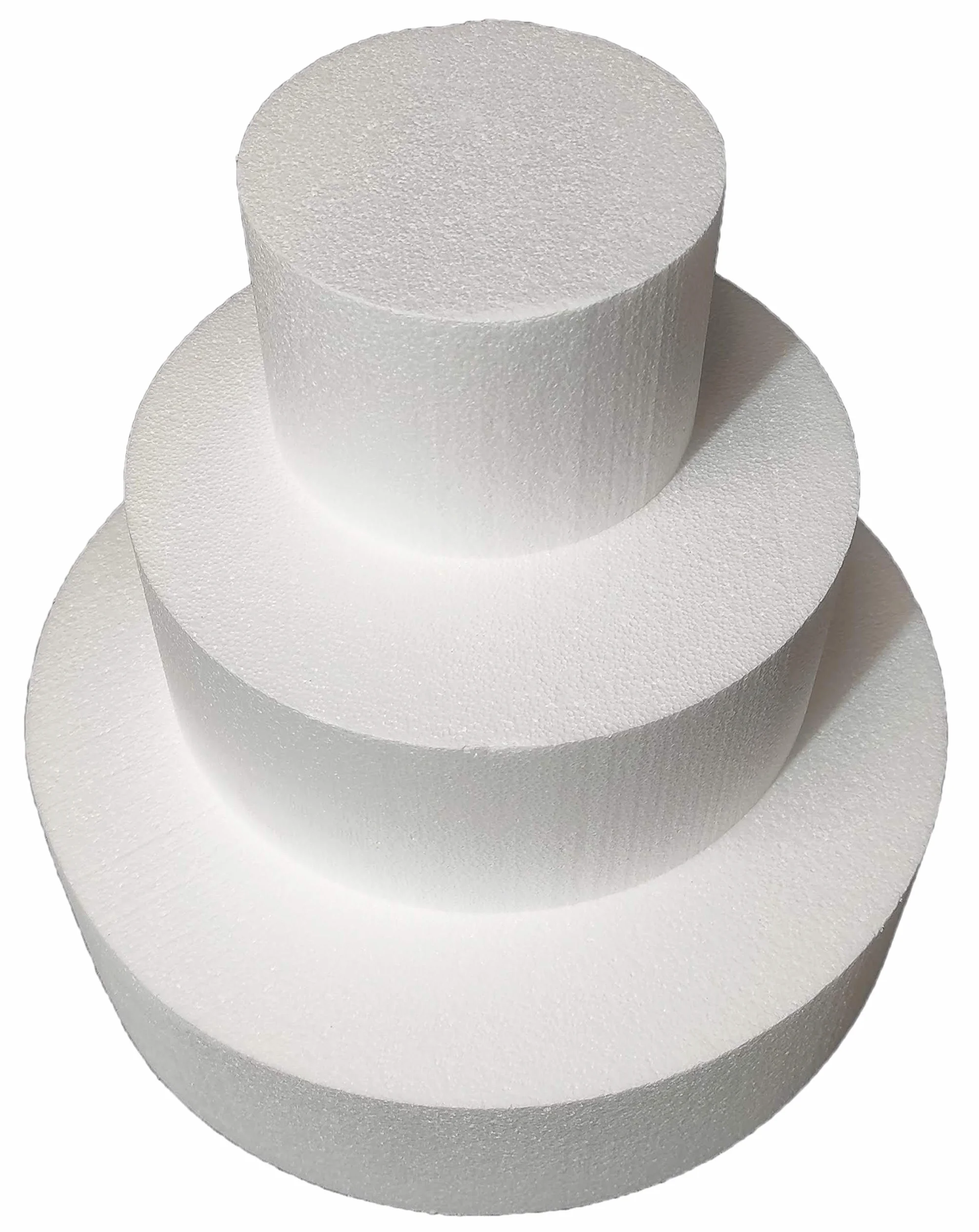 Set 3 Piani Polistirolo, Disco Polistirolo Rotondo Ø 15-25-35 H 10 cm per Torte finte Compleanno, Battesimo, Nascita, Comunioni, Feste in Genere