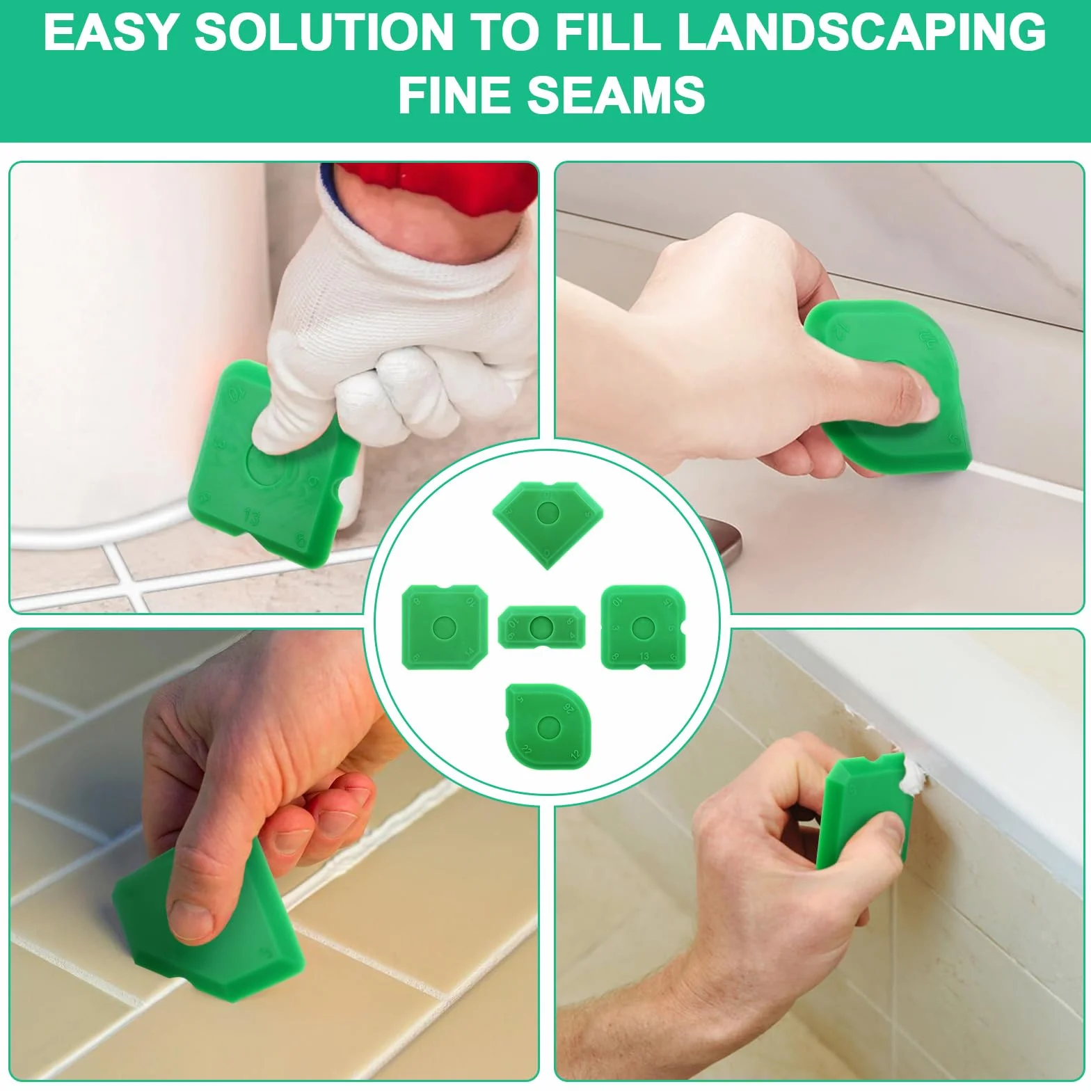Set di 5 Strumenti per Calafataggio，raschietto spatola per sigillante，Spatola per giunti，Strumenti di Calafataggio in Silicone