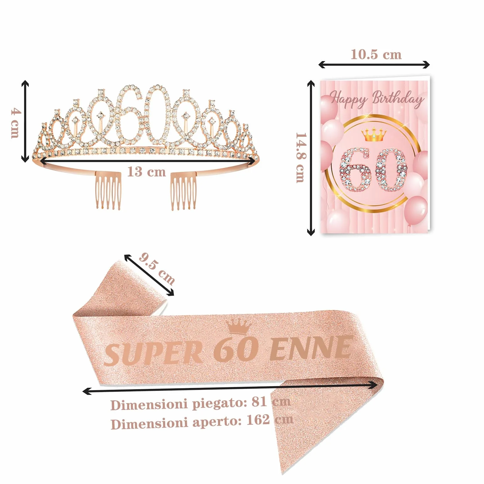 Toctax Fascia Corona Compleanno Personalizzata con Biglietto, Regali Gadget per 18 30 40 50 60 70 80 Anni, Idee Regalo e Decorazione per Donna