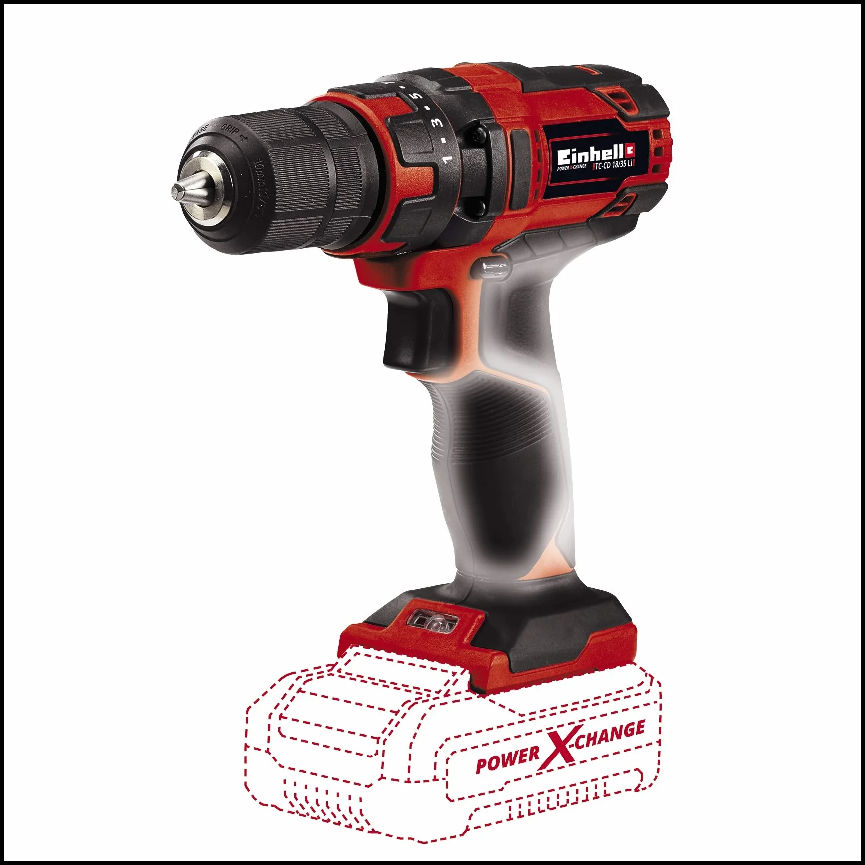 Einhell TC-CD 18/35 Li-Solo Trapano avvitatore a batteria (giri al min. 0-550, torsione 35 Nm, senza batteria e caricabatteria)
