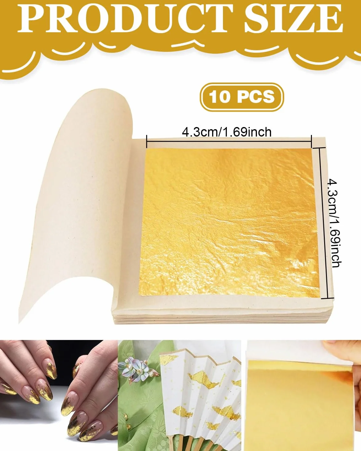 DAFNE 10 fogli di foglia d'oro 24K commestibile - foglia d'oro autentica, adatta per dolci, decorazioni di torte, pasticcini e cioccolatini - foglia d'oro per uso alimentare, adatta per creazioni