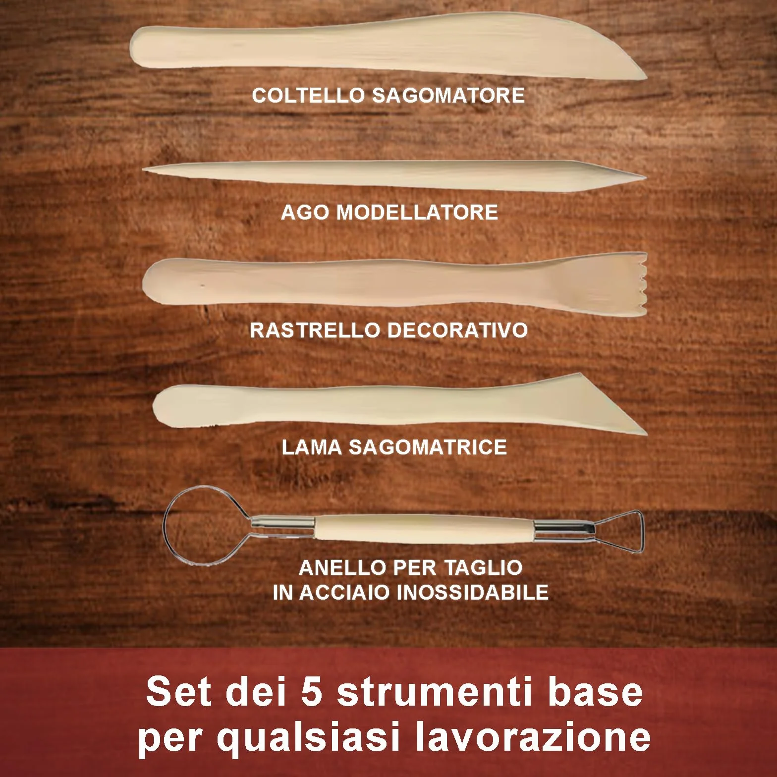 5 Strumenti per Modellare Argilla Professionali in Legno di Faggio, Sculpture Tools Set, Attrezzi per Modellazione di Das e Ceramica, Stecche di Legno e Mirette per Argilla – Kit 5 Utensili