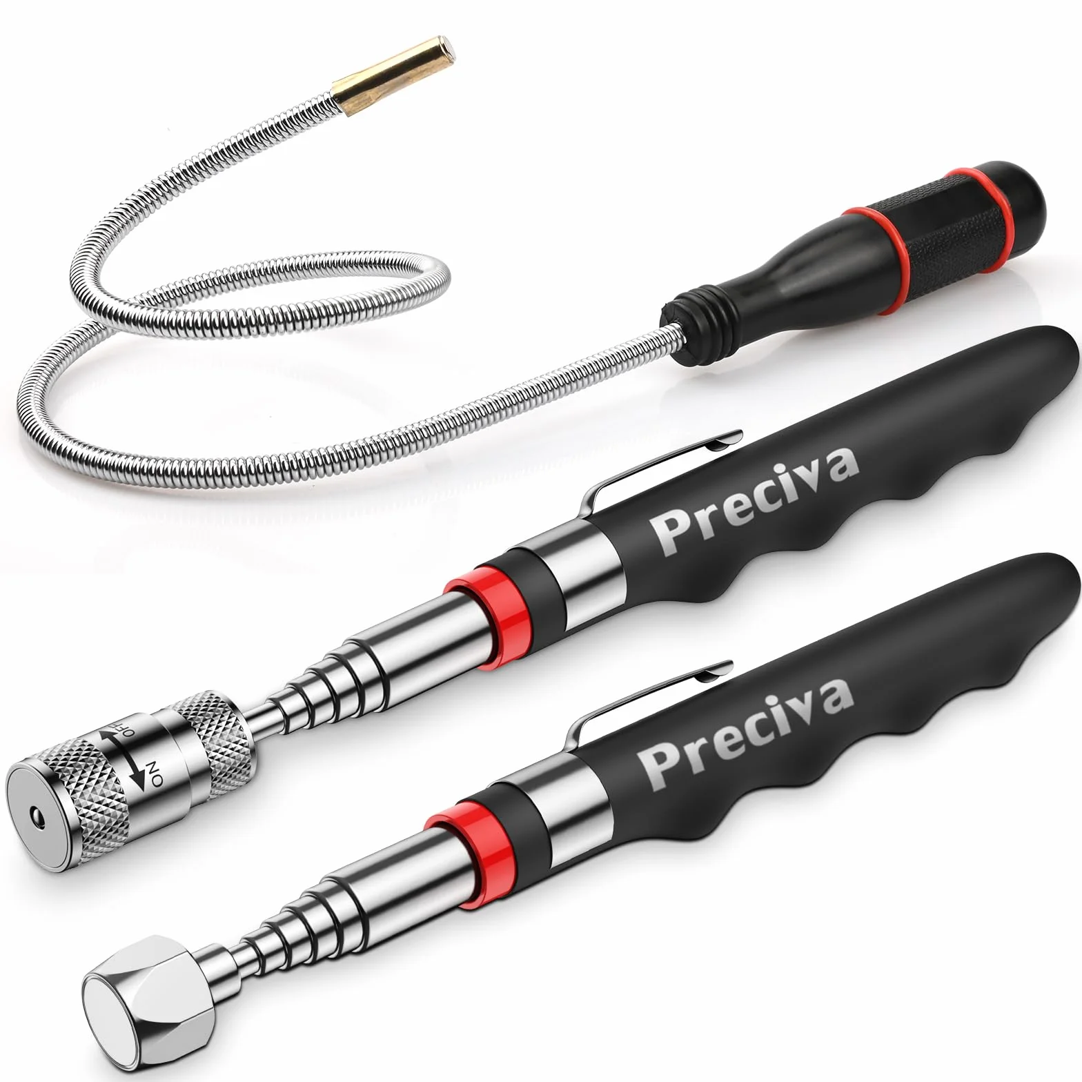 Spazzatrici Magnetiche Preciva，Set di 3 pezzi sollevatore telescopico flessibile a LED, strumento di raccolta magnetico portatile, magnetico potente, strumenti meccanici da uomo