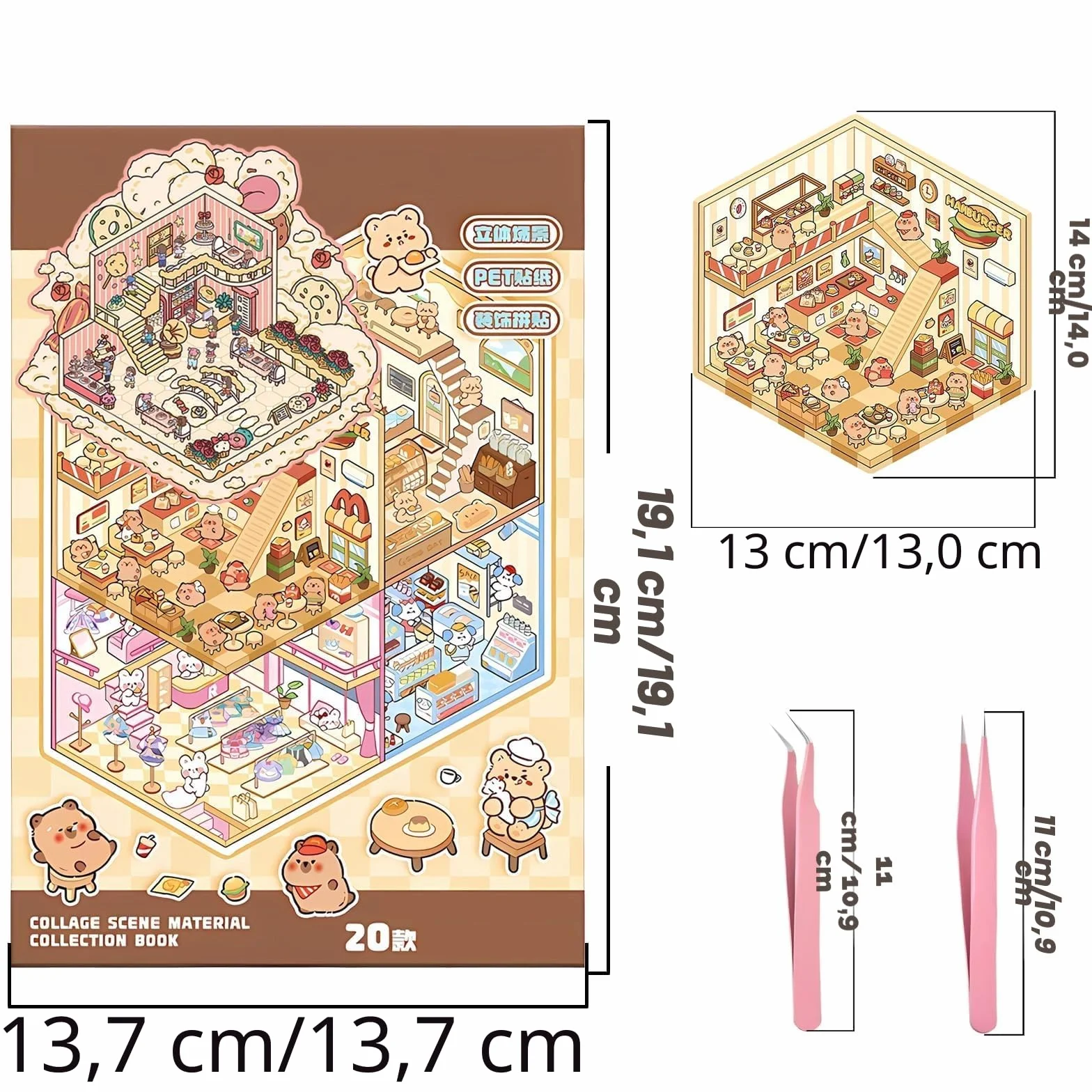 20 Set Adesivi 3D per Scena in Miniatura, Libro DIY Sticker Scene Casa, Scene Carine Café Libreria Parco, Adesivi Fai da Te per Adulti e Principianti con Pinzette, Sticker Therapy Antistress Creativa