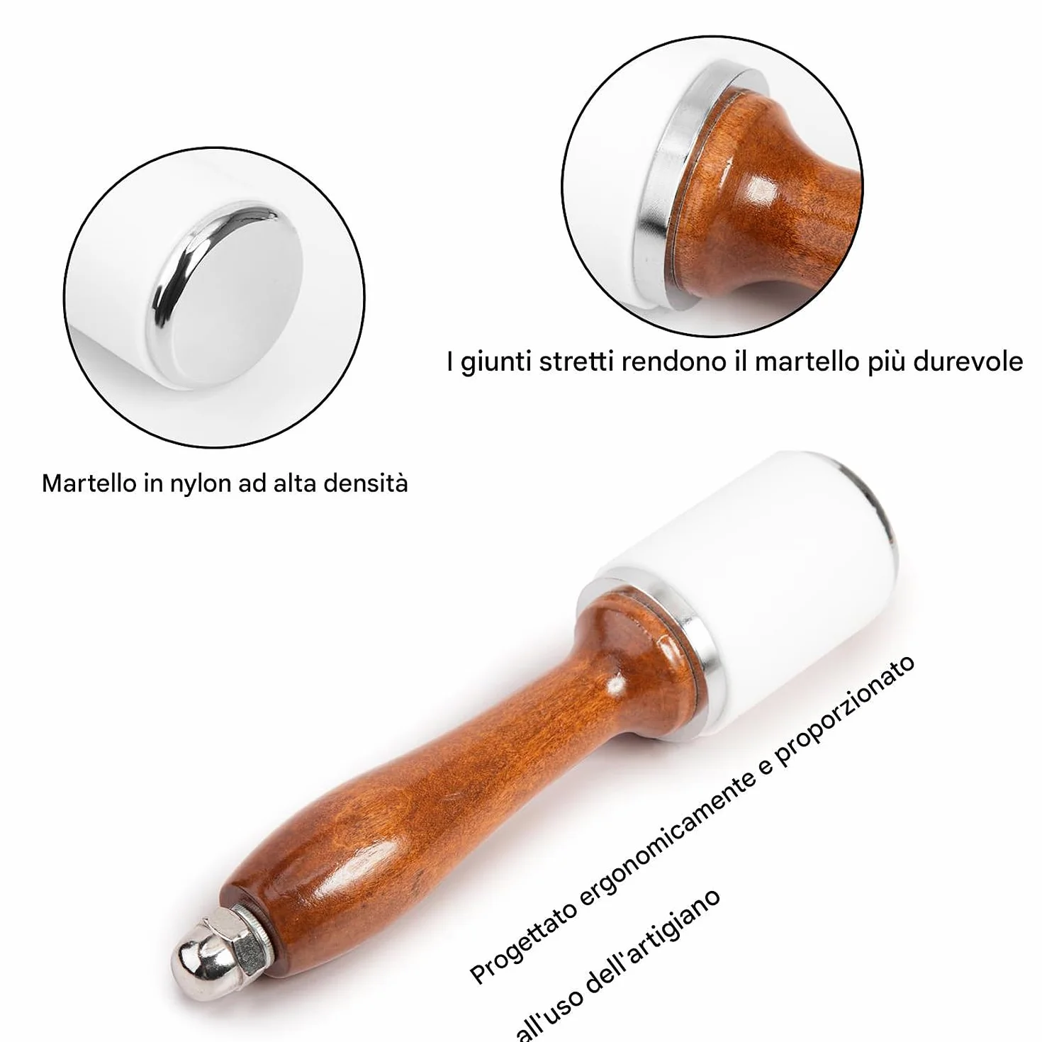 WUTA Martello da intaglio in pelle, 460 g, in nylon, manico in legno, strumento fai da te per artigianato in pelle