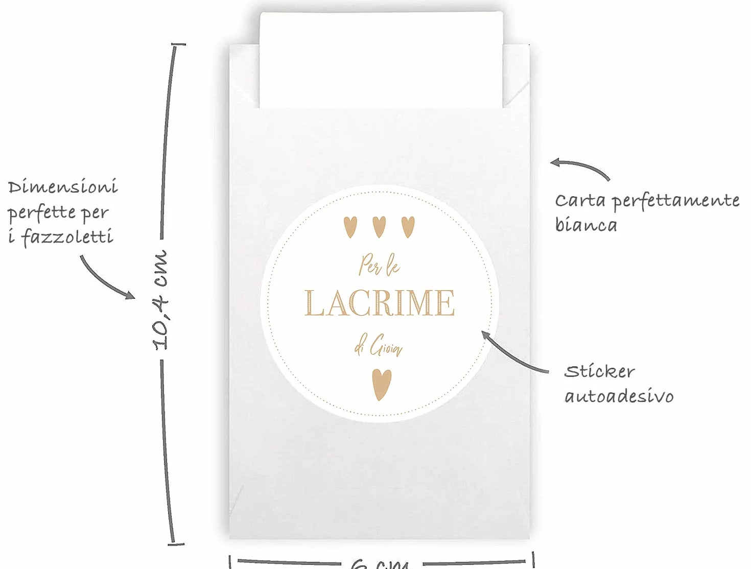Plantvibes Fazzoletti Lacrime di Gioia Matrimonio - 100 Buste & Adesivi in Carta Naturale - Porta Buste Vintage (Bianco)