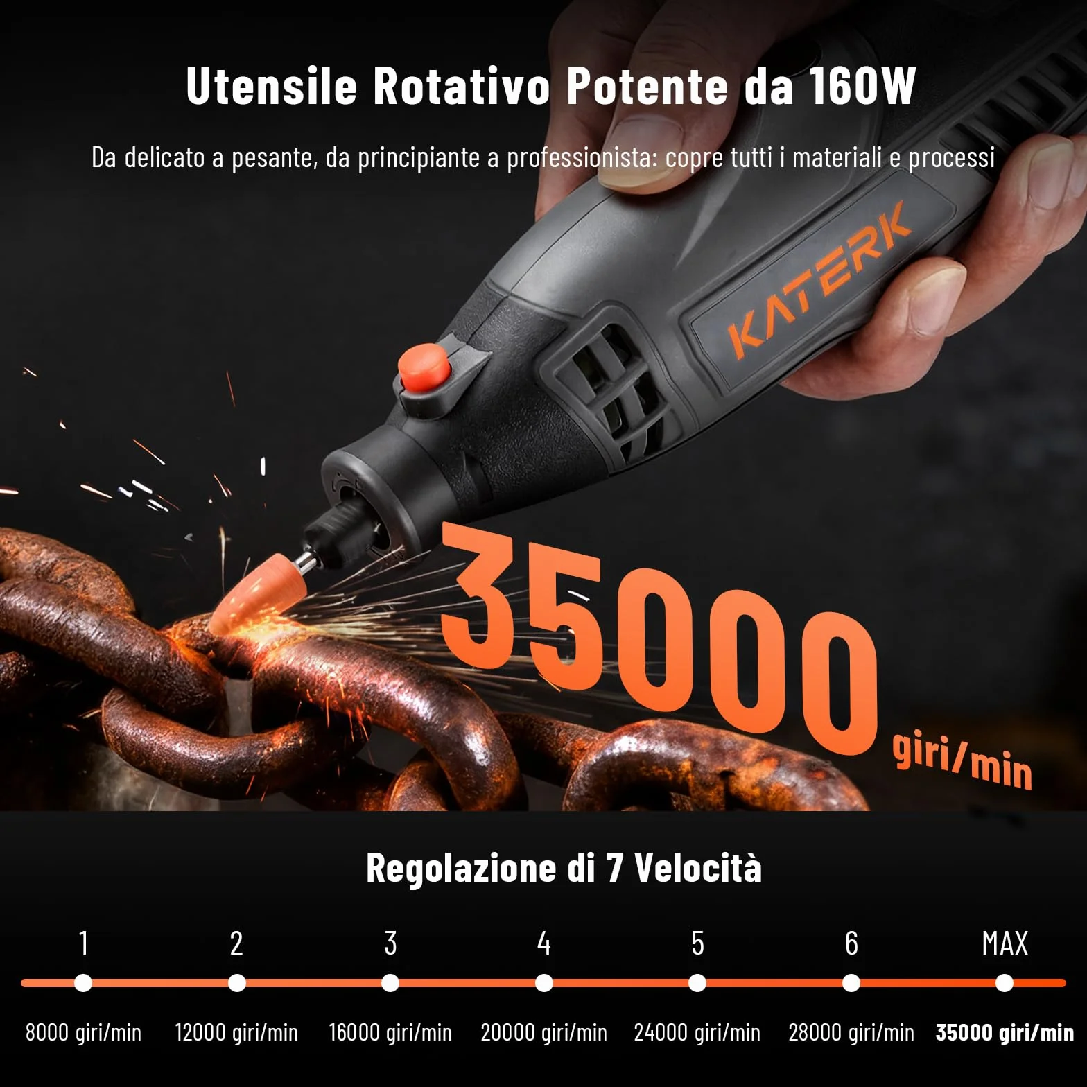 Katerk Utensile Multifunzione Rotativo 160W, Kit 155 Pezzi con Albero Flessibile, Velocità Variabile 35000 PRM