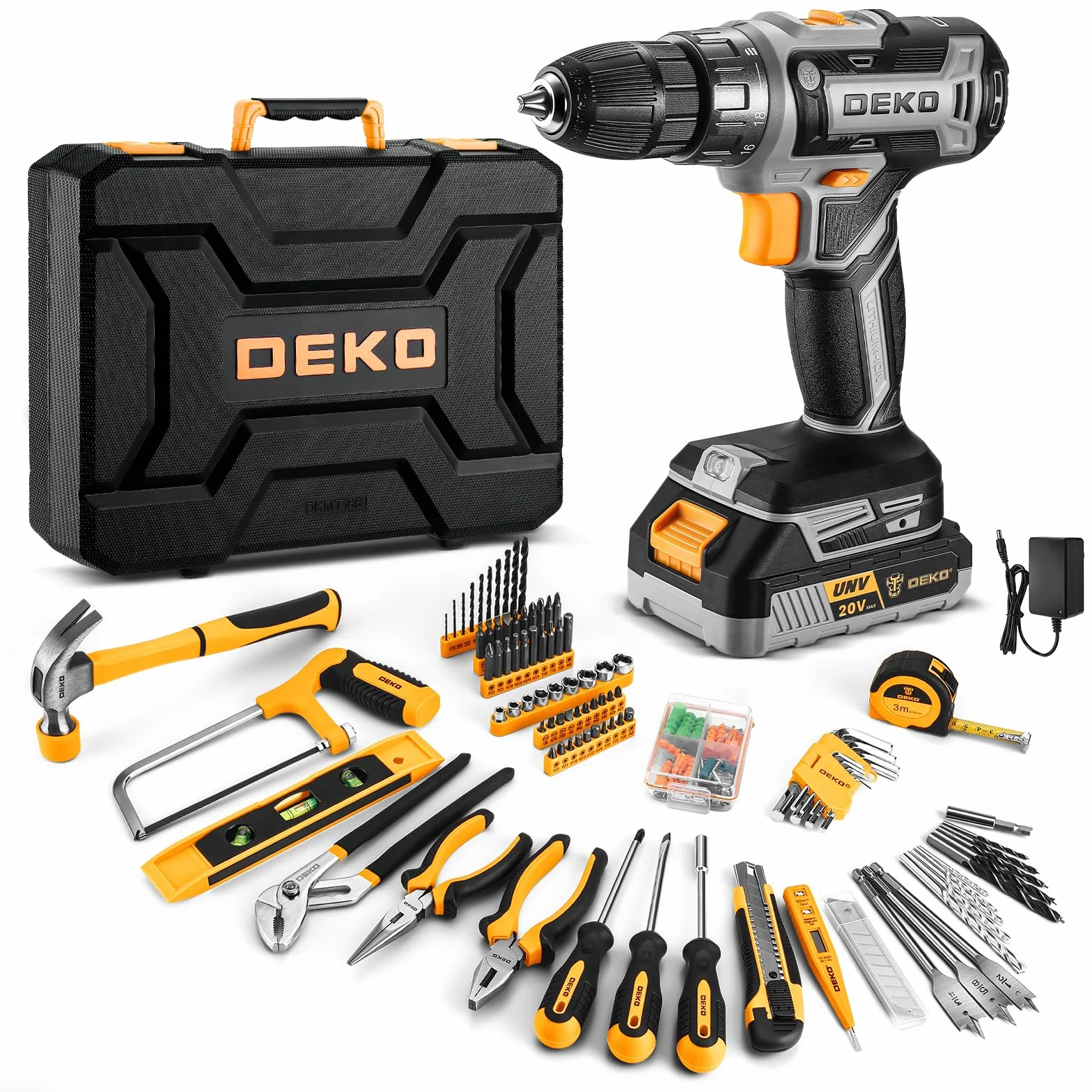DEKO Cassetta Attrezzi Completa Trapano Avvitatore 20V 186 Pezzi Set Punte