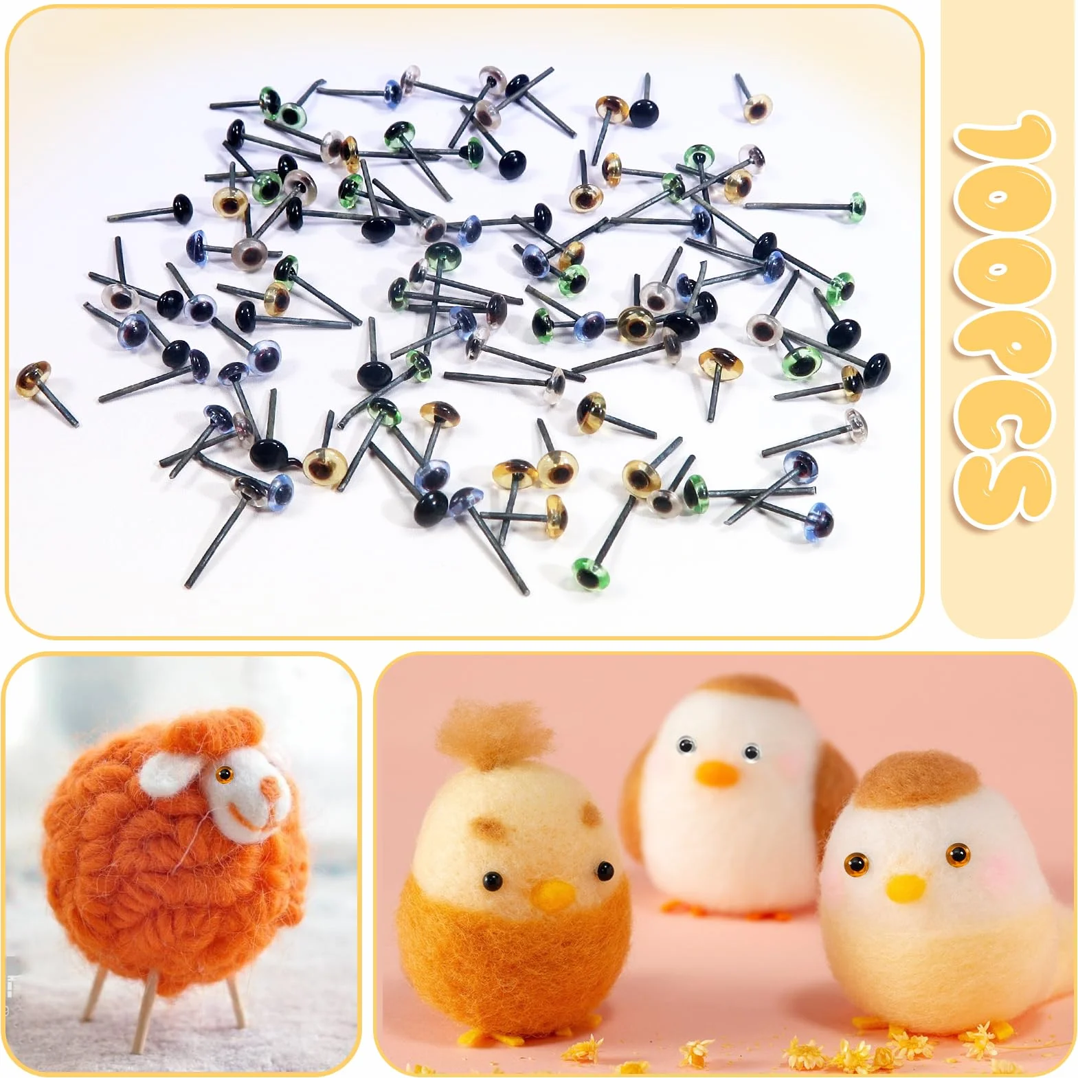 TOAOB 100 Pezzi Occhi Colorati di Sicurezza per Amigurumis 3 mm Occhi di Vetro per Animali all'Uncinetto Fai da Te Artigianato Lavoretti