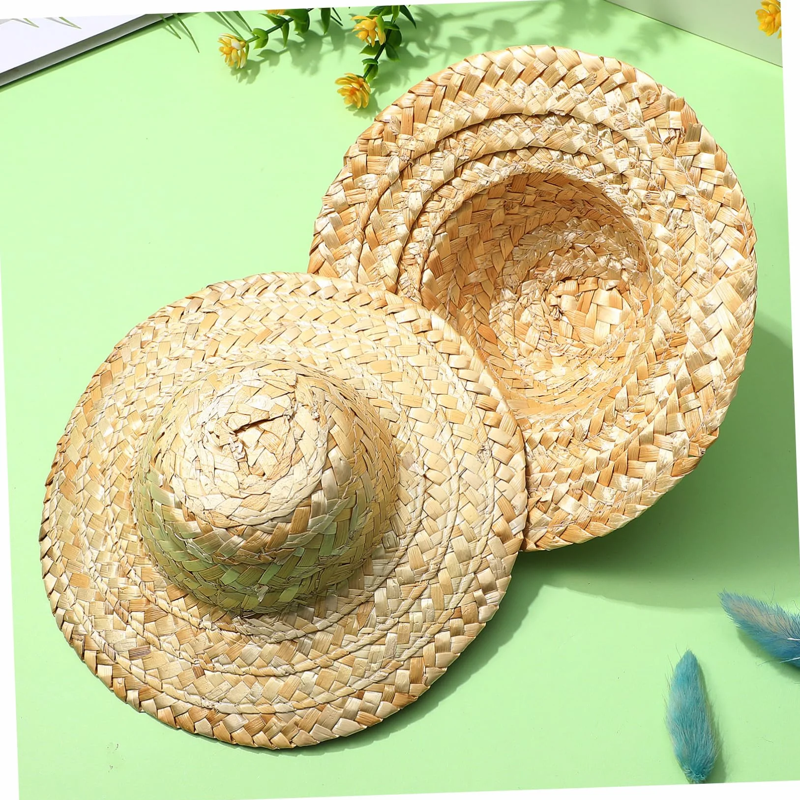 Garneck 2 Pezzi Mini Cappello di Paglia Accessorio per da Te Decorazione Naturale e Resistente