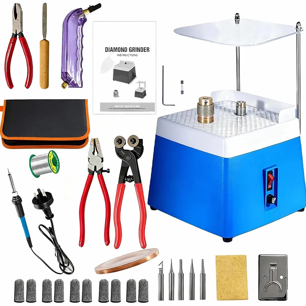 Smerigliatrice per Vetro Portatile,220V,65W,4200r/min,con Funzione di Aspirazione Automatica,Protezione Trasparente,2 Testine Smerigliatrici Intercambiabili e Accessori da 30 pcs per Vetro e Ceramica