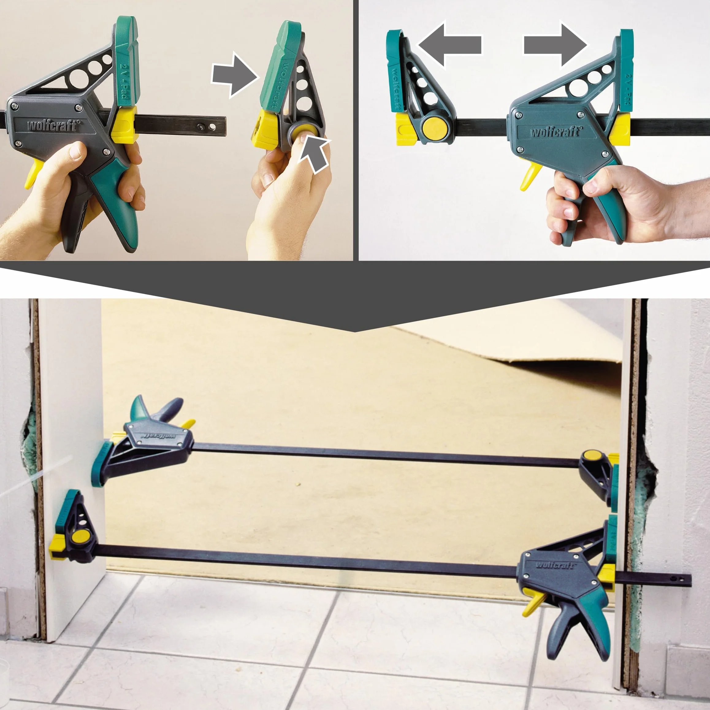 wolfcraft Morsetto a una mano PRO L, 450 mm I 3032000 I Per un lavoro controllato e confortevole - ideale per la lavorazione del legno e la costruzione di mobili