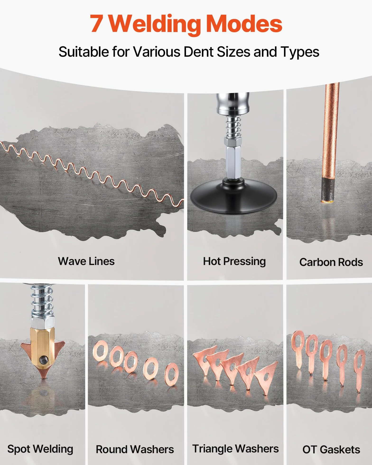 VEVOR Saldatrice a Punti Dent Puller, 3500A, Cavo in Rame Puro, Radiatore Efficiente, 2 Pistole per Saldatura, 7 modalità Disponibili, Saldatura a Induzione Automatica, Aspirazione a Vuoto 180 kg