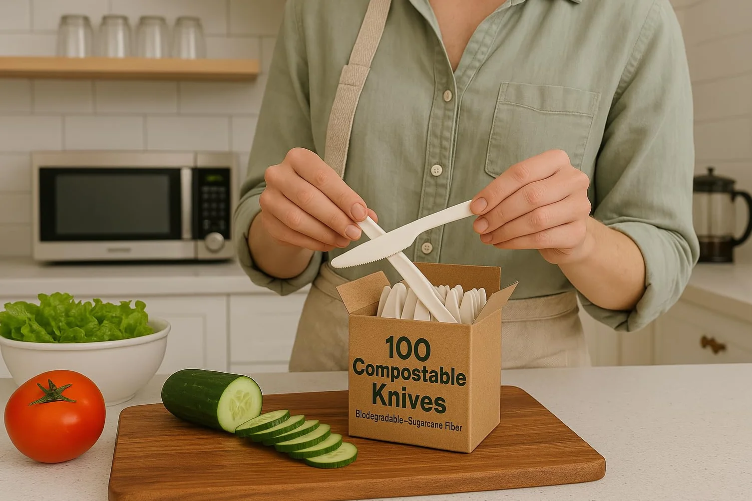 Biodegradable Compostable White Sugar Fiber Cutlery Set 100 Pcs Eco Friendly Posate