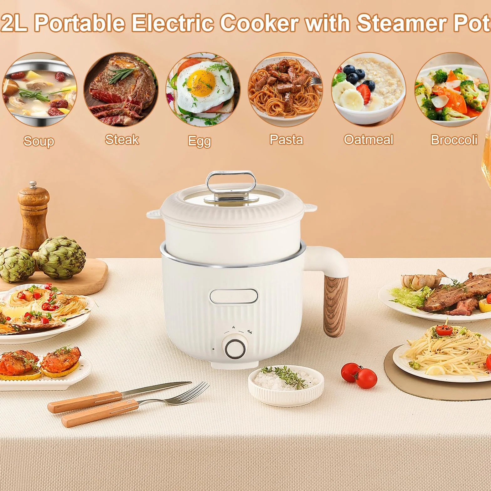 Elettrico Hot Pot, Portatile Mini Antiaderente Multicooker Con Cestello a vapore, In Acciaio Inox Elettrico Pentola Padella, Doppio Controllo Potenza Riscaldamento Veloce, Rapido Ramen Fornello