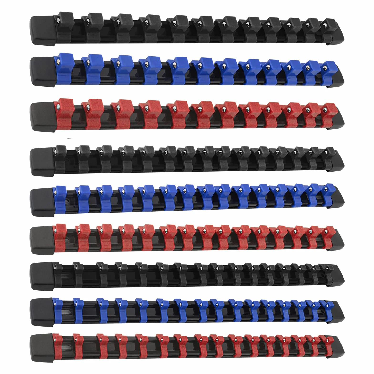 Gunpla Set di 9 Porta Bussole SAE o Metric Con 129 Clips - 1/4" x48, 3/8"x45, 1/2" x 36 - Organizer Porta Utensili da Parete