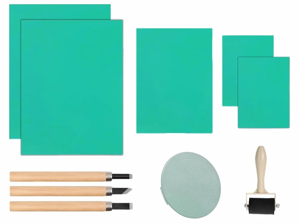 Linoleum Incisione 5PCS Blocchi per Intaglio Timbro Gomma Morbida Stampa, 1 Rullo 1 Ma Lian 3 Utensili da Intaglio (2A4+A5+2A6)
