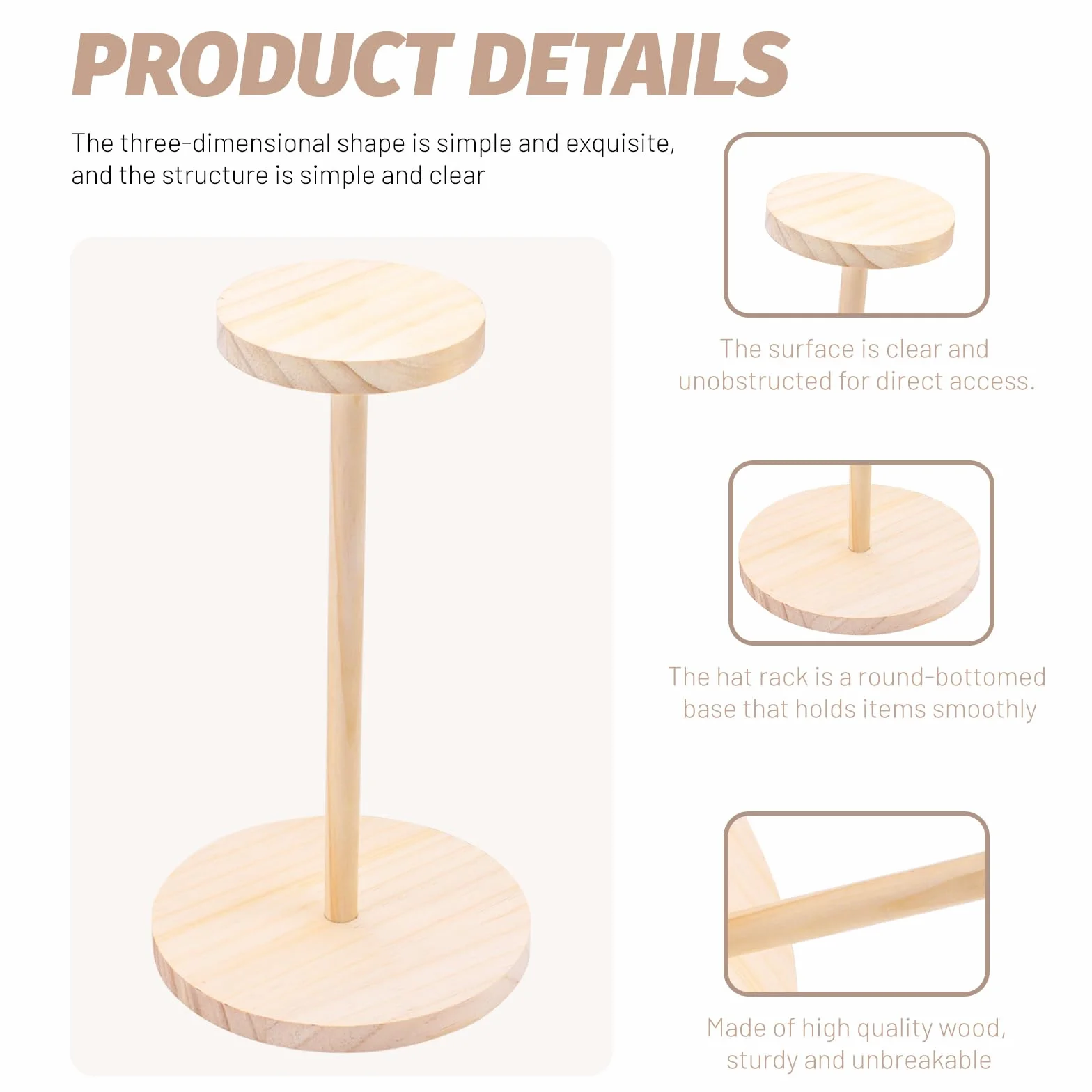 4 supporti per cappelli da esposizione, in legno, organizer per cappelli da baseball, porta cappelli per esposizione di modelli di auto, multiuso, decorazione per soggiorno (legno naturale)