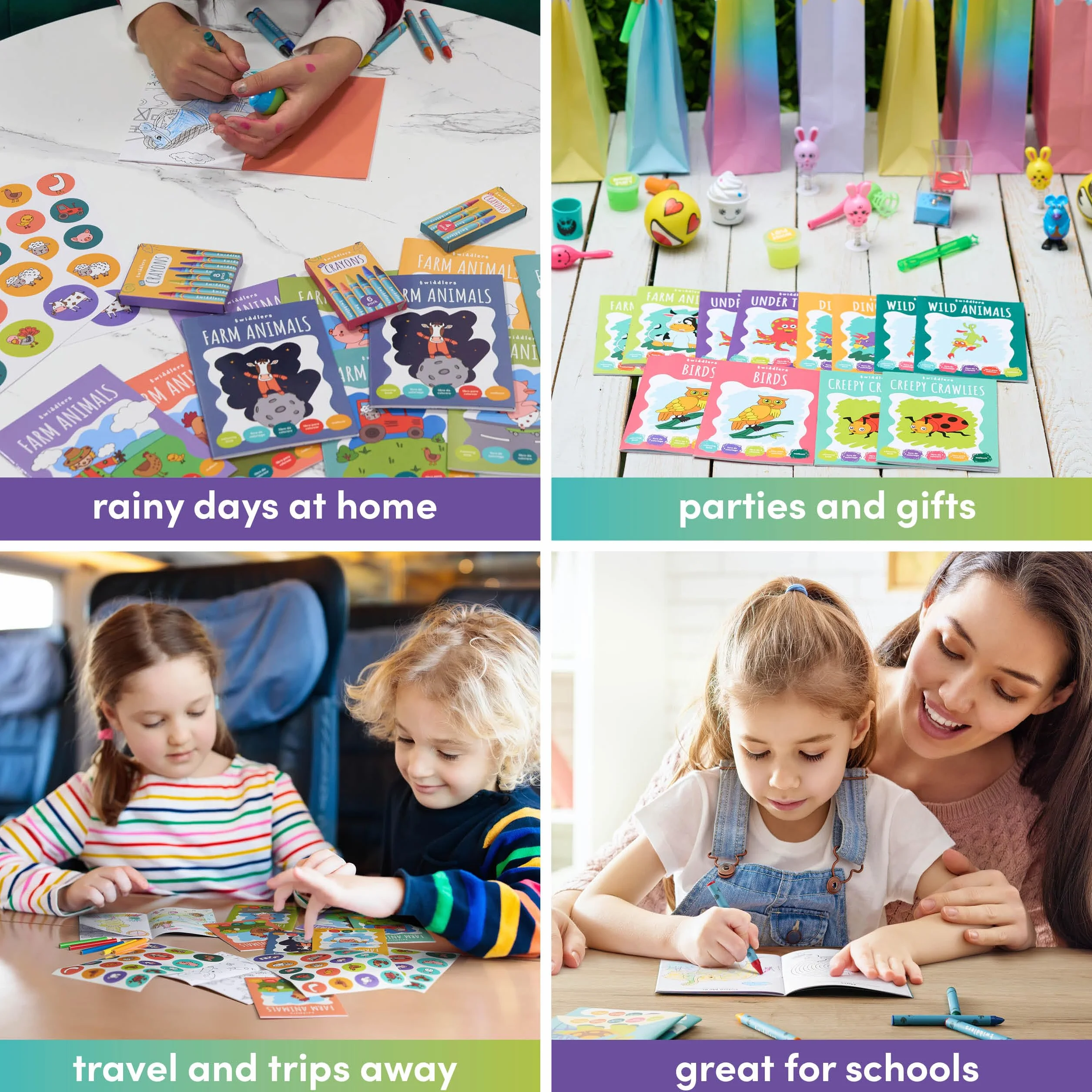 THE TWIDDLERS 24 Mini Libri da Colorare per Bambini A6, Disegni di Animali, Set Regalo Attività Artistiche