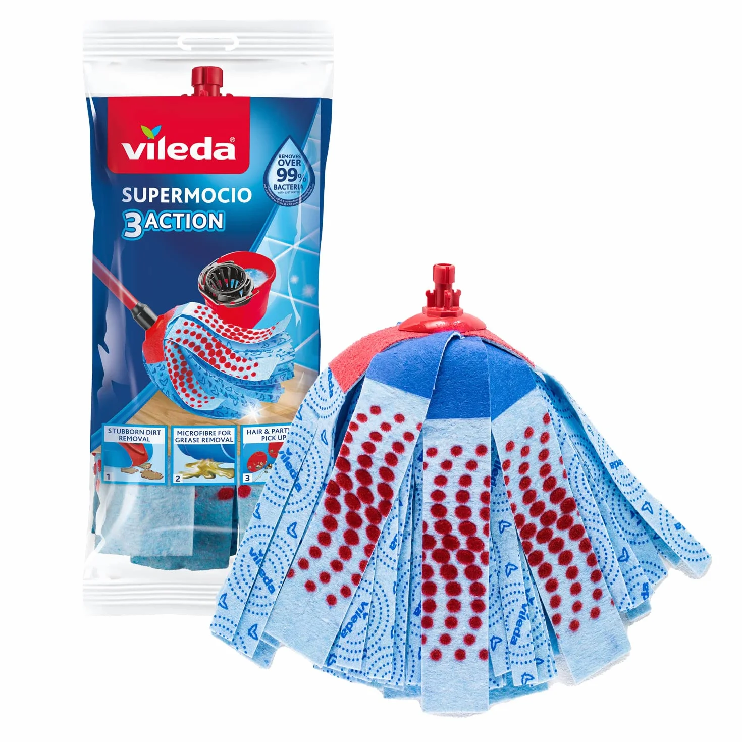 Vileda SuperMocio 3Action Ricambio Confezione da 1 per Lavapavimenti