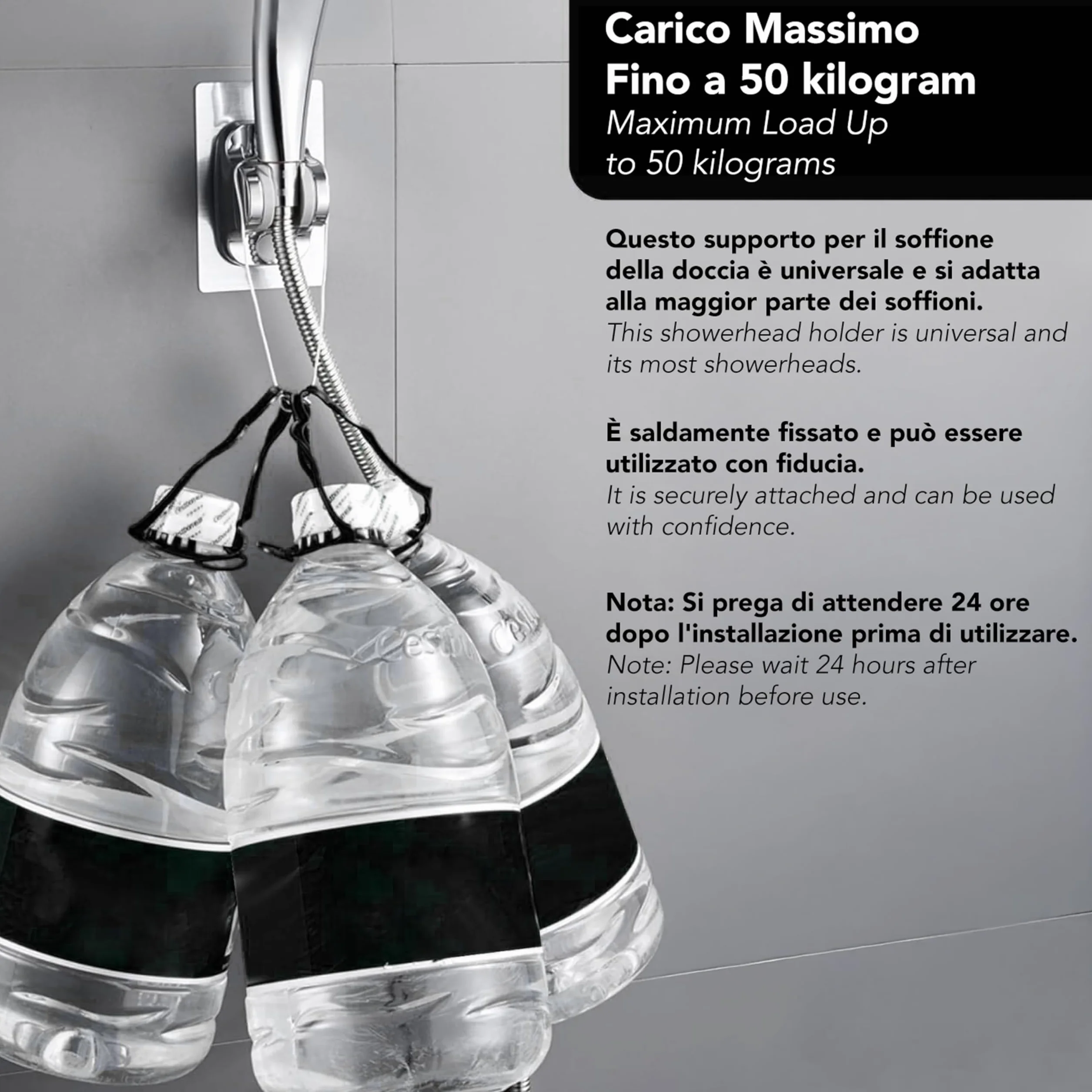 IPEA Supporto per Doccia Adesivo Universale Cromato Regolabile Impermeabile per Bagno