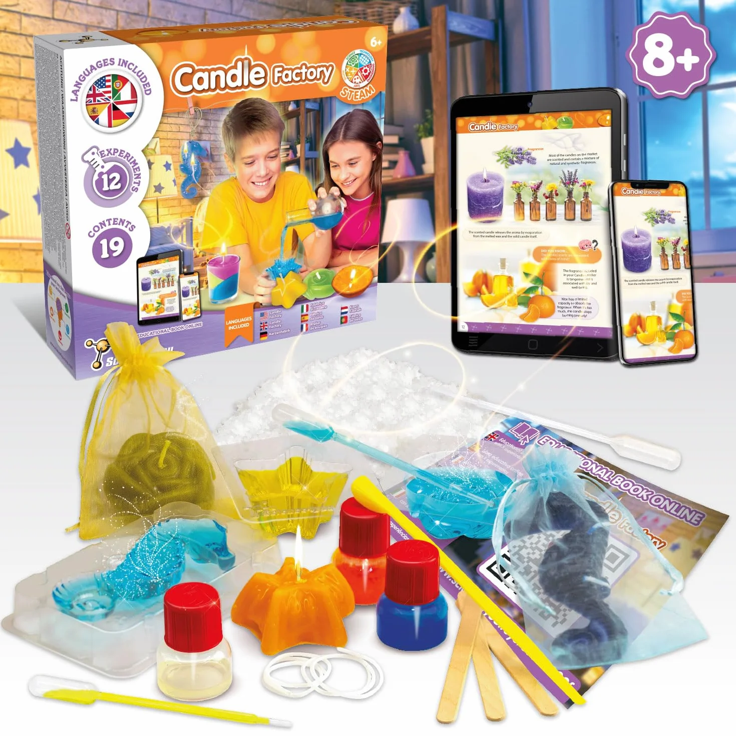 Science4you Laboratorio delle Candele per Bambini 6+ Anni - Kit Fai Da Te Candele Profumate e Colorate, Set con 12 Esperimenti Scientifici, Regalo Lavoretti Creativi per Bambini 6 7 8 9 10+ Anni